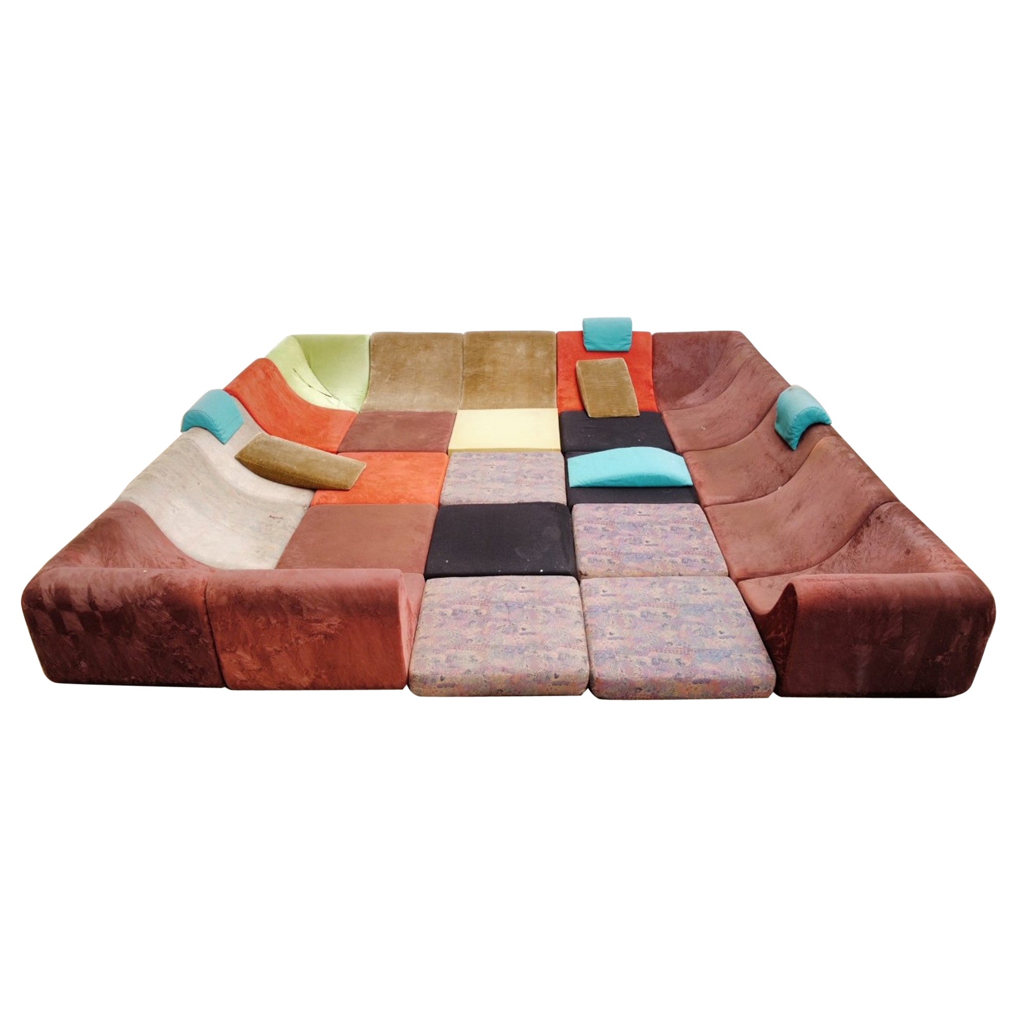Extremely rare and huge modular 'Pool' sofa by recently deceased German Space Age design pioneer Luigi Colani (1928-2019).  I have been collecting elements of Colani's   rare modular 'pool'  sofa from all over Europe during  the past   15 years and