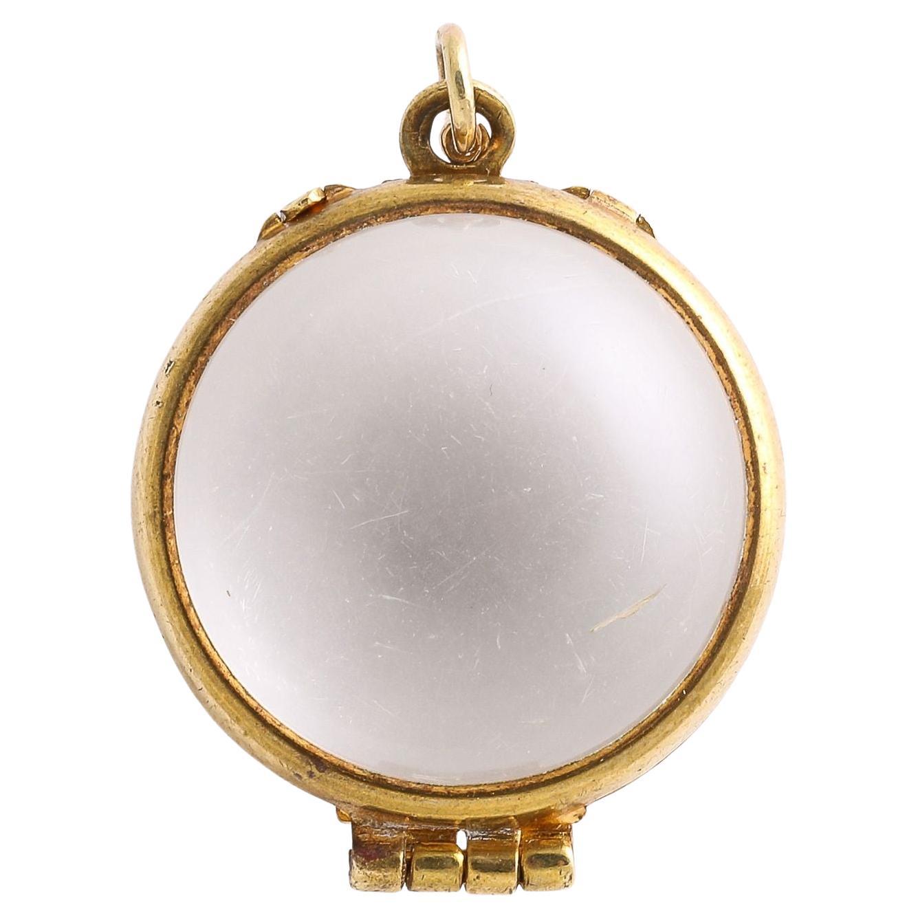 French Rock Crystal "Pools of Light" Locket With Gold Frame For Sale