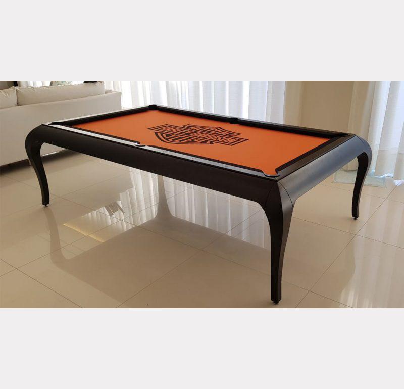 Pooltisch mit Esstischplatte aus schwarzem Lack mit Graphitfilz im Angebot 1