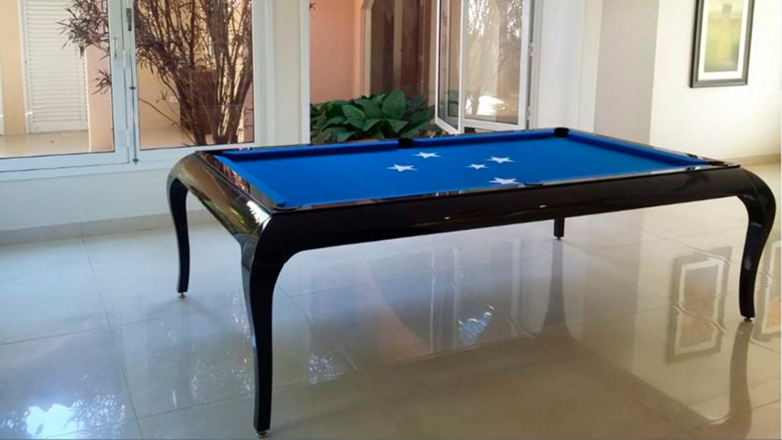 Brazilian Pool Table with Dining Top in Black Laquer with the Graphite Felt For Sale