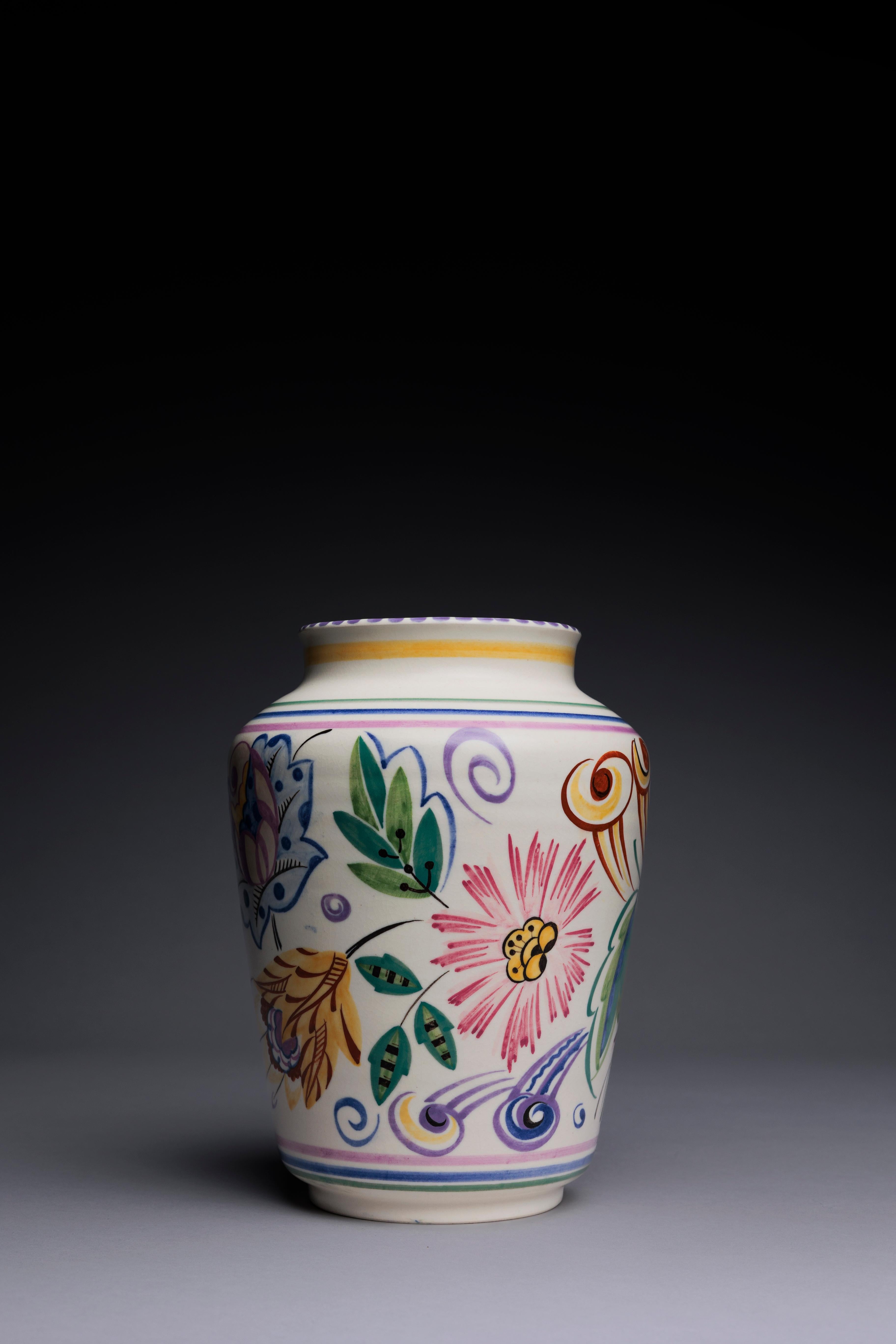English Poole Pottery Modernist Floral Vase For Sale