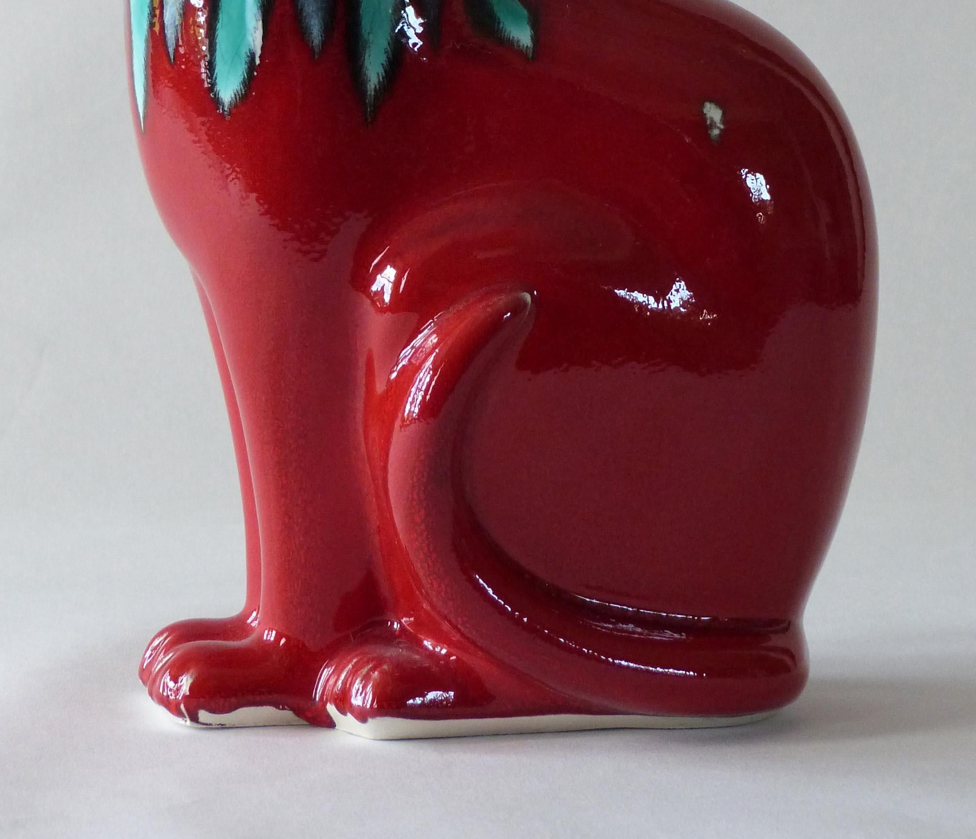 Mid-Century Modern Poole Pottery Red Flambé Delphis Cat in Perfect Condition For Sale