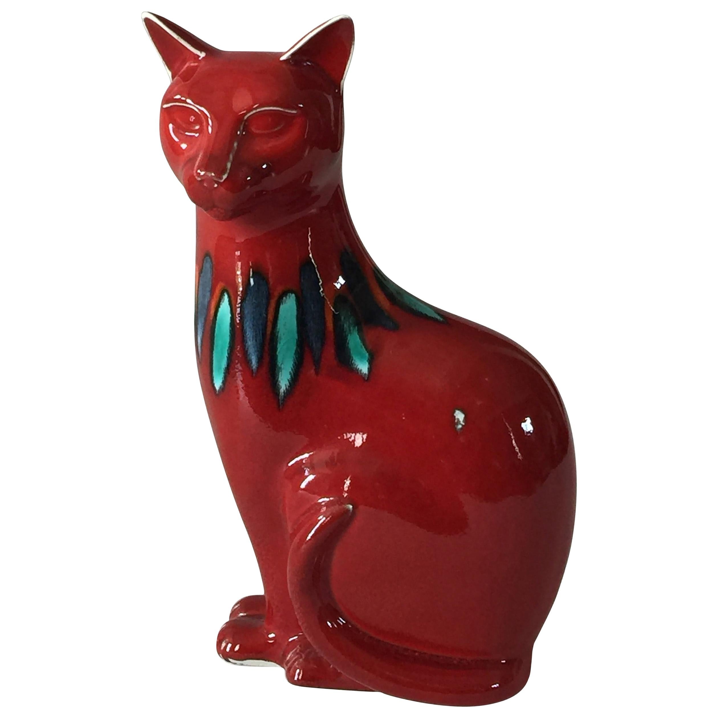 Poole Pottery Red Flambé Delphis Cat in Perfect Condition For Sale