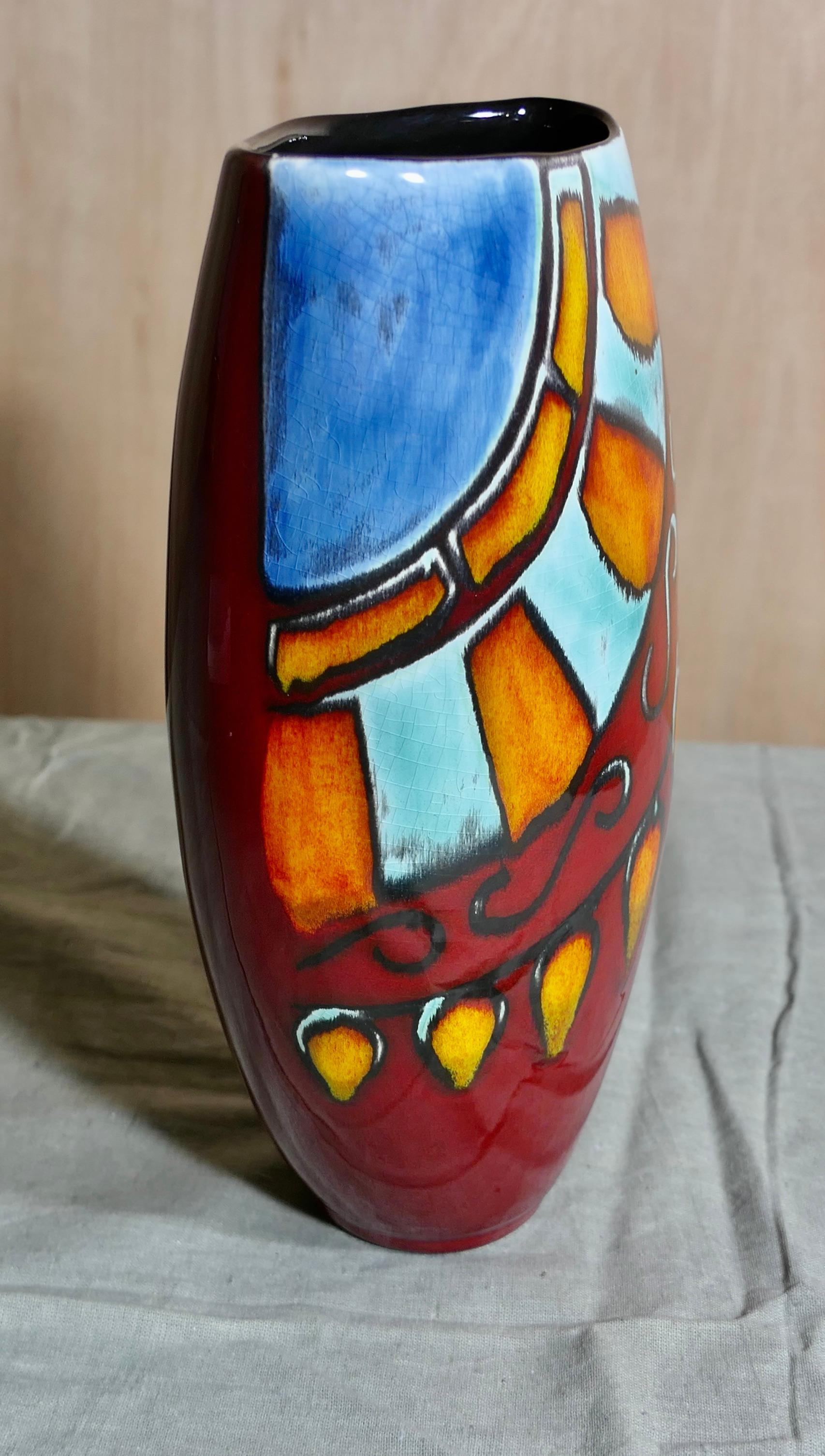 Folk Art Poole Pottery Vase by Anita Harris   Lovely vibrant colours. A delightful piece For Sale