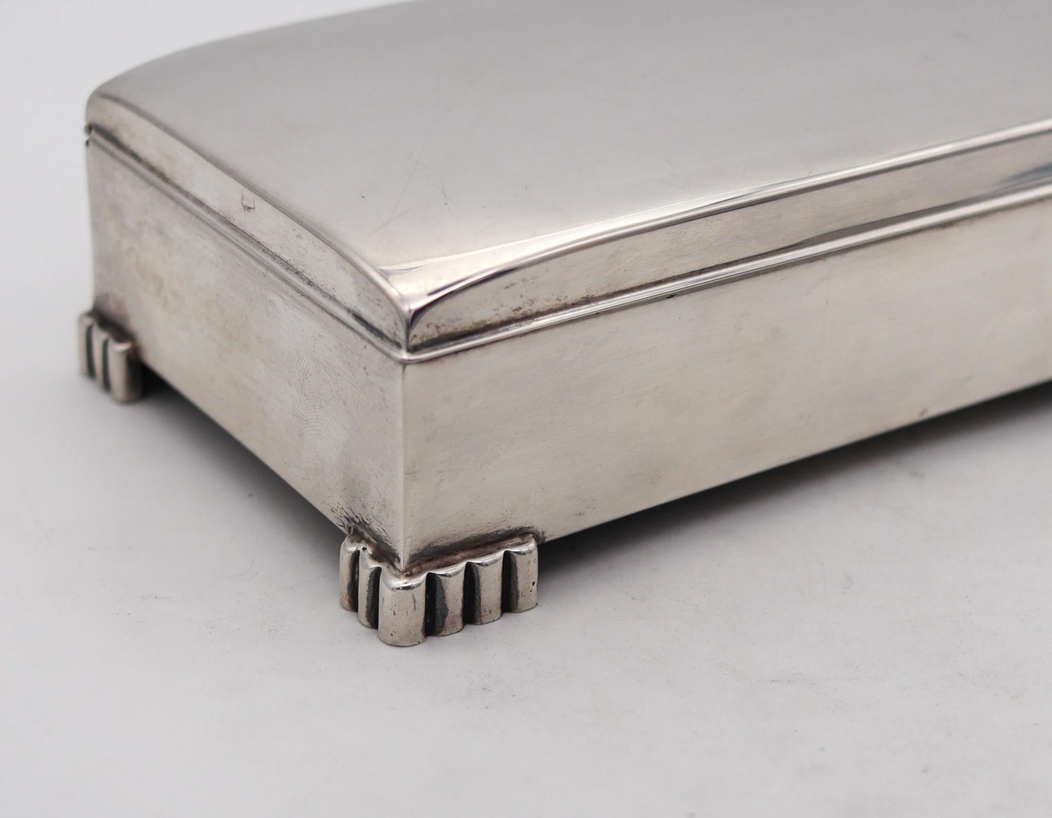 American Poole Silver Co 1930 Art Deco Desk Box In .925 Sterling Silver And Cedar Wood For Sale