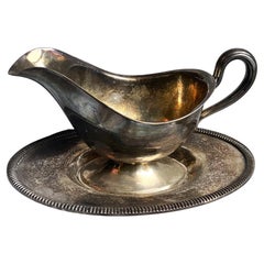 Poole Silver Co. EPNS Recipiente para salsa plateado con bajoplato incorporado