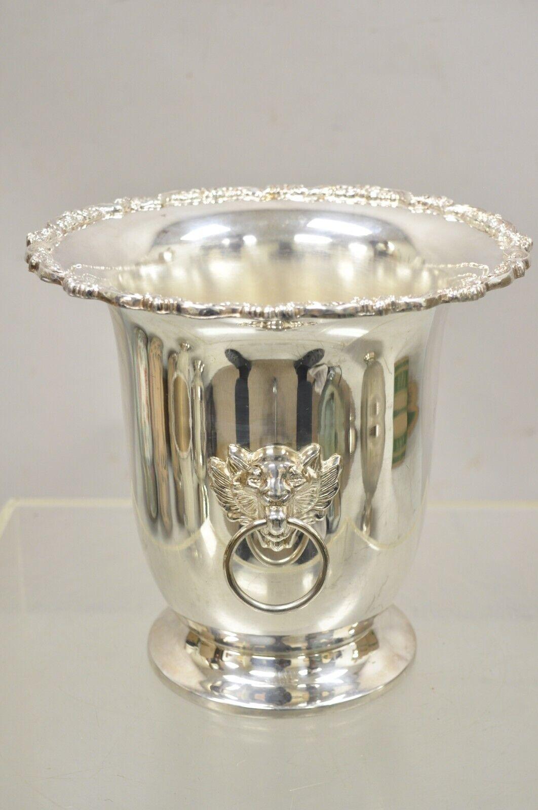 Regency Poole Silver Co Silver Plated Fluted Champagne Chiller Wine Bucket Lion Handles