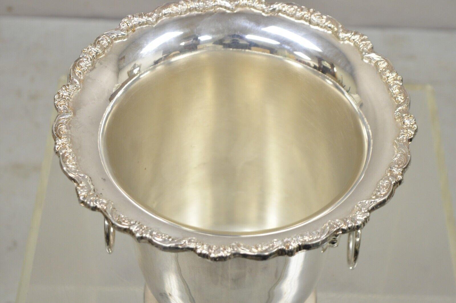 Poole Silver Co Silver Plated Fluted Champagne Chiller Wine Bucket Lion Handles In Good Condition In Philadelphia, PA
