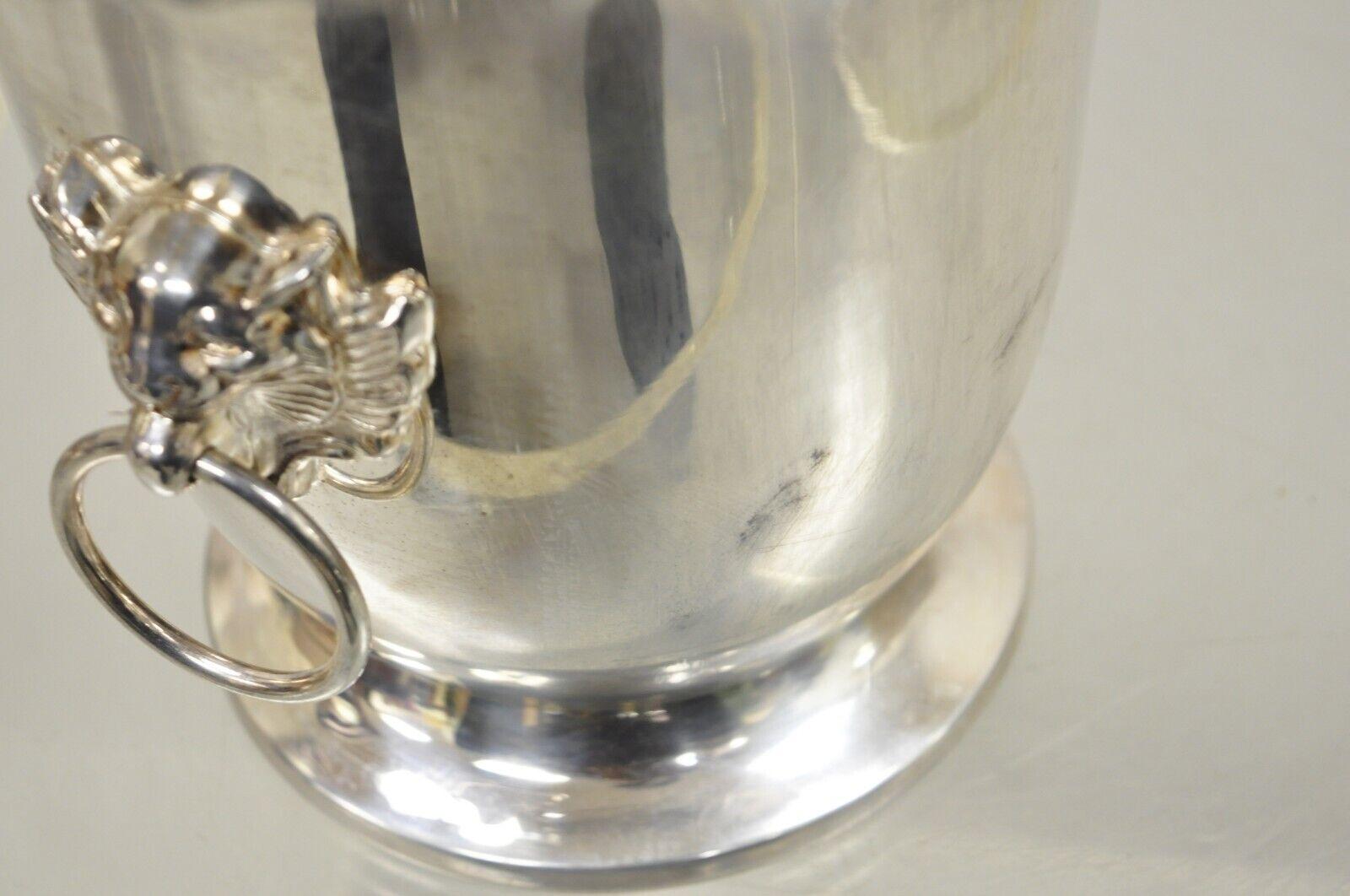 Poole Silver Co Silver Plated Fluted Champagne Chiller Wine Bucket Lion Handles 1