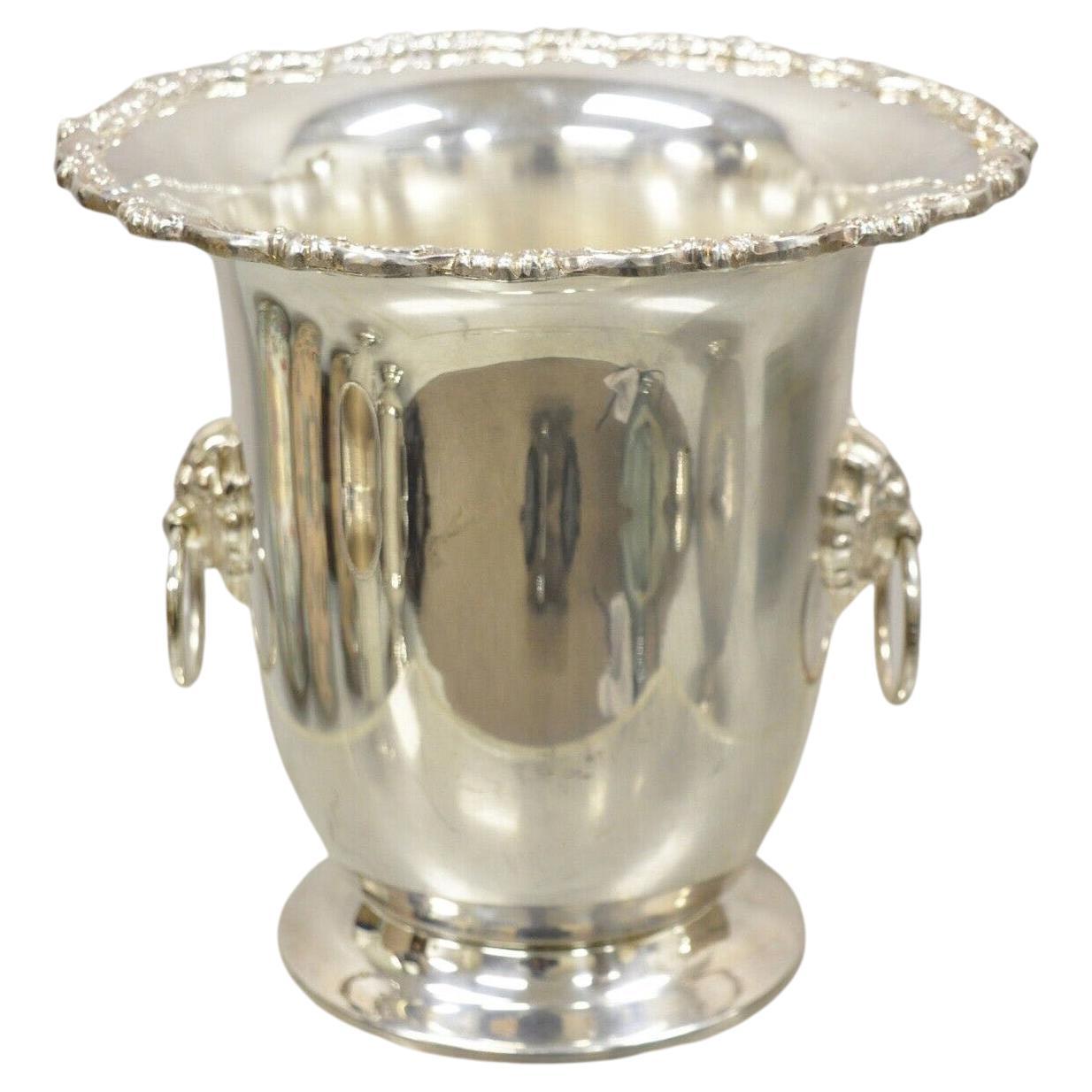 Poole Silver Co Silver Plated Fluted Champagne Chiller Wine Bucket Lion Handles