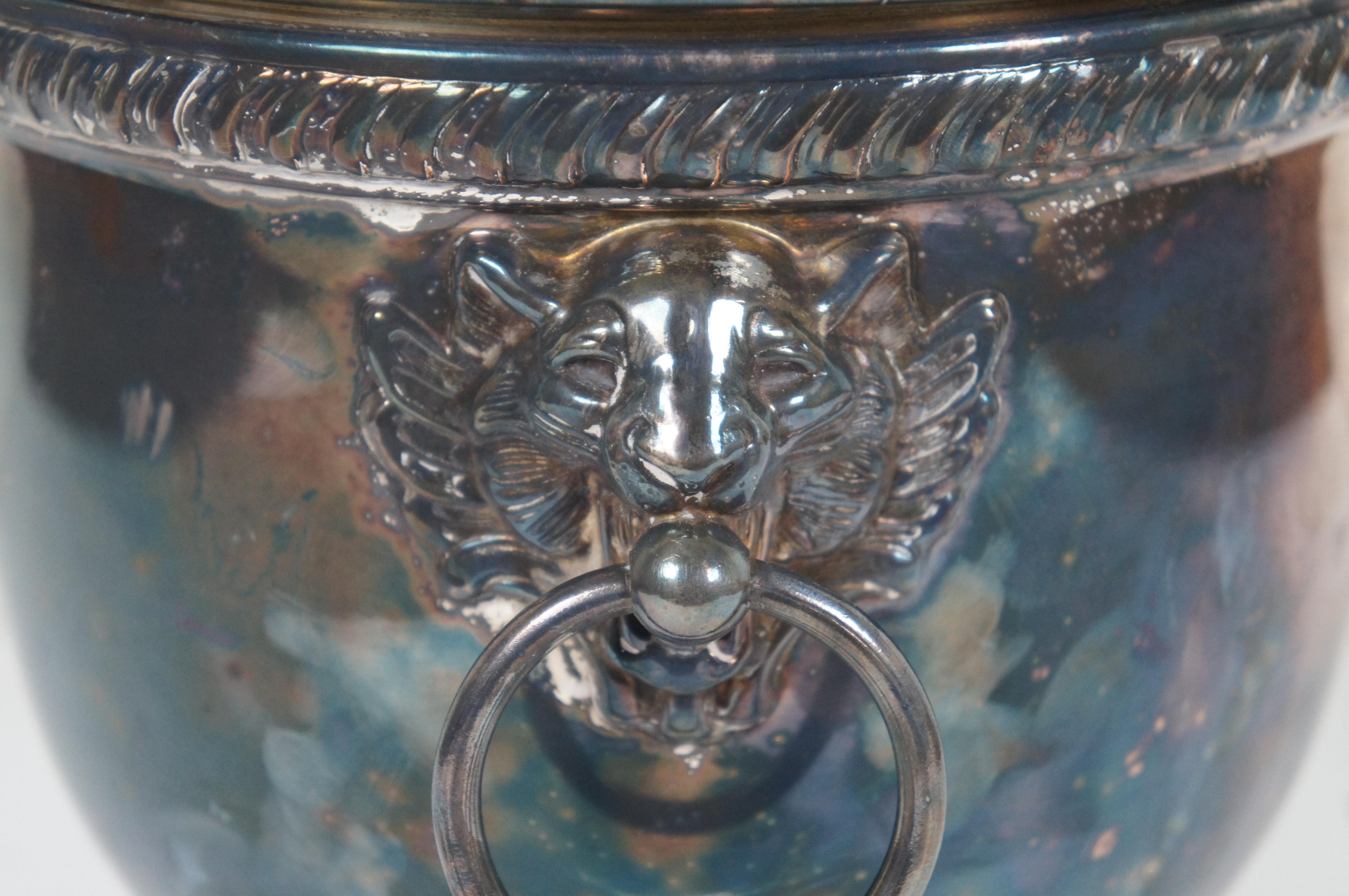 20th Century Poole Silver Plate Lions Head Ice Wine Champagne Bucket w Insert 9.5