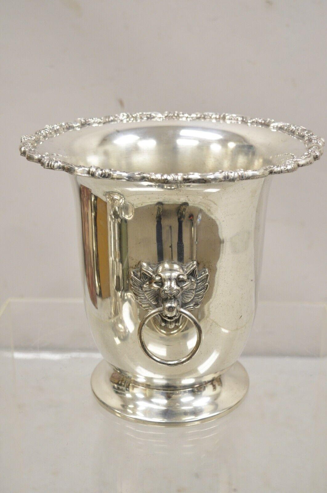 Poole Silver Regency Style Silver Plated Lion Head Fluted Champagne Ice Bucket In Good Condition For Sale In Philadelphia, PA
