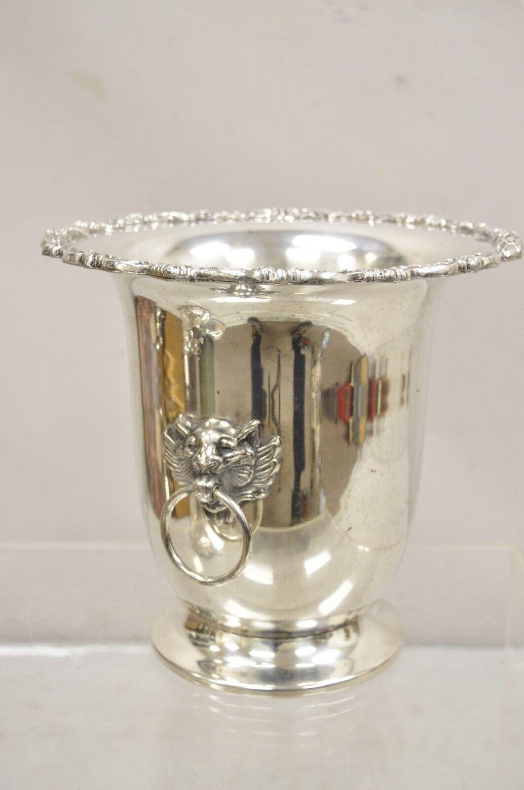 Poole Silver Regency Style Silver Plated Lion Head Fluted Champagne Ice Bucket For Sale 5