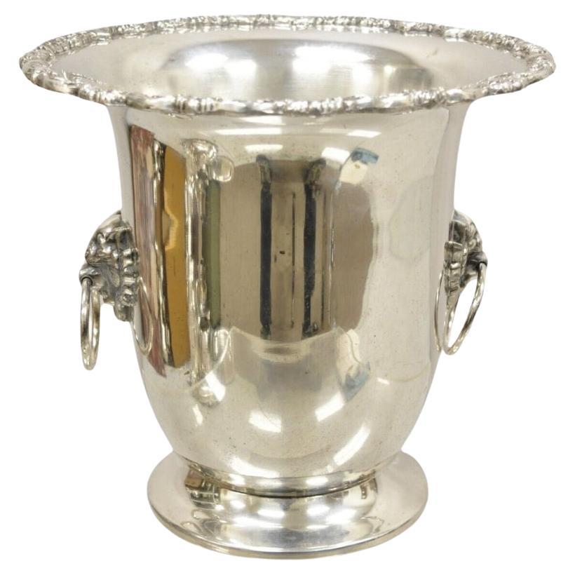 Poole Silver Regency Style Silver Plated Lion Head Fluted Champagne Ice Bucket For Sale