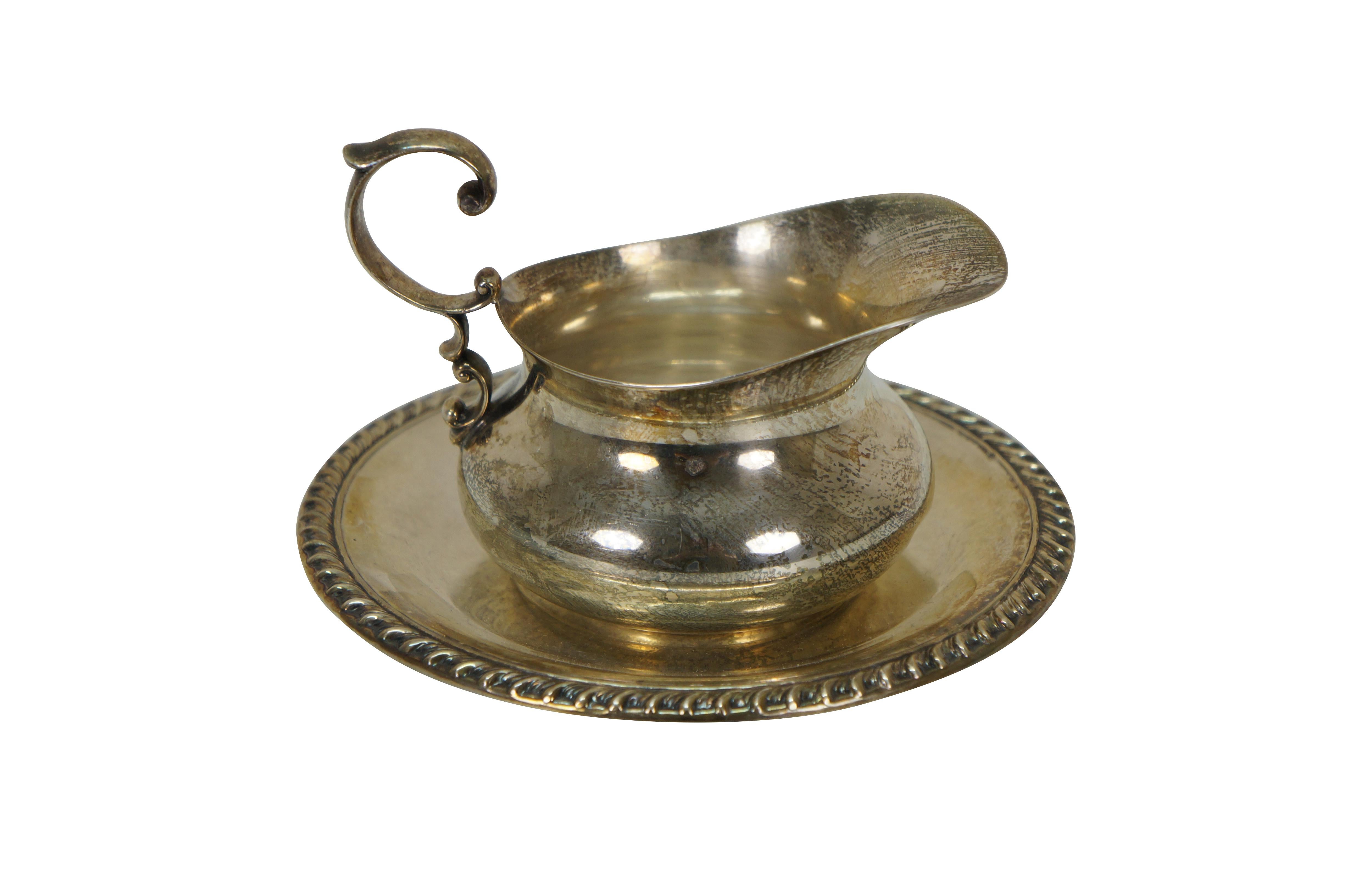 Poole Sterling Silber Sauce Sauciere Creamer Pitcher & Unterteller 182 g (amerikanisch) im Angebot