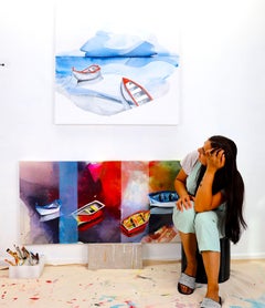 Faith 01, Original Contemporary Colorful Expressionist Boat Painting