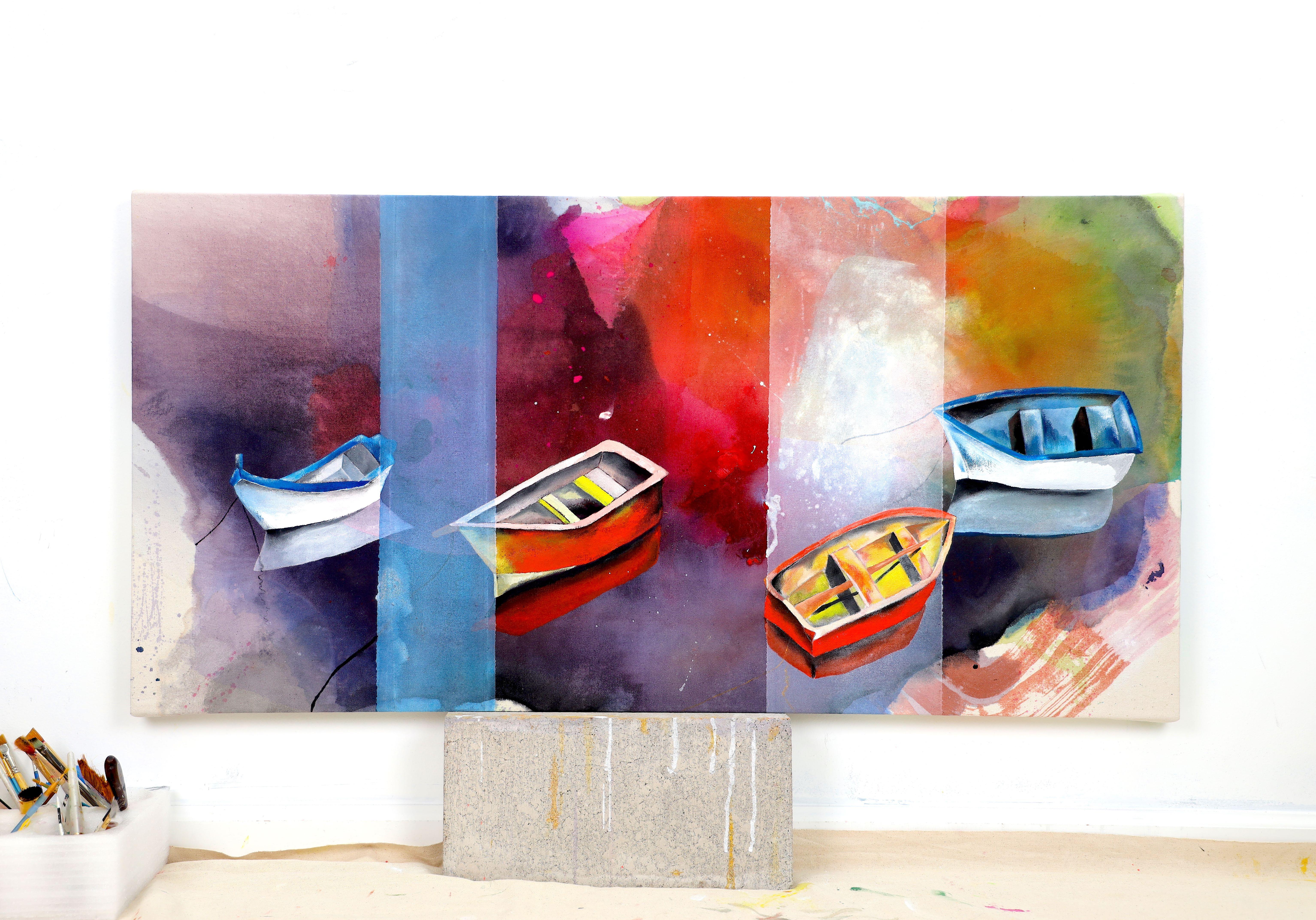 Faith 02, Original Contemporary Colorful Abstract Expressionist Boat Painting For Sale 1
