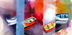 Faith 02, Original Contemporary Colorful Abstract Expressionist Boat Painting