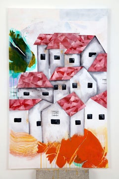 Red Roofs 22, Painting, Acrylic on Canvas