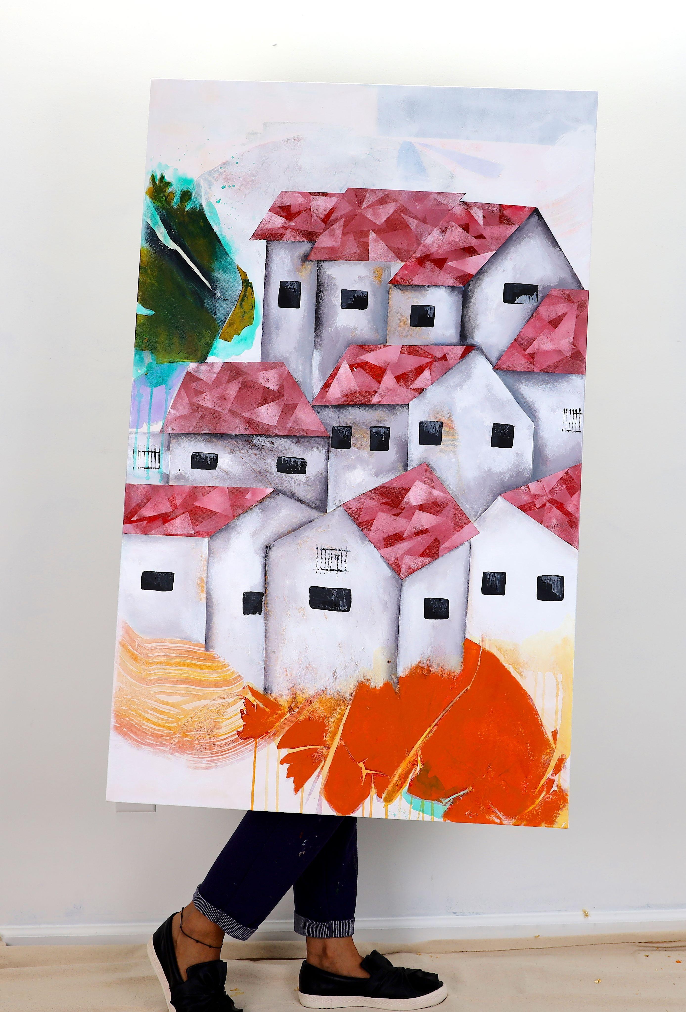 Titel - Rote Dächer 22  Größe - 30 x 48 Zoll    DETAILS :     - Die Kunstwerke werden sorgfältig verpackt und mit einer Tracking-Nummer geliefert.  - Sie erhalten das Kunstwerk 