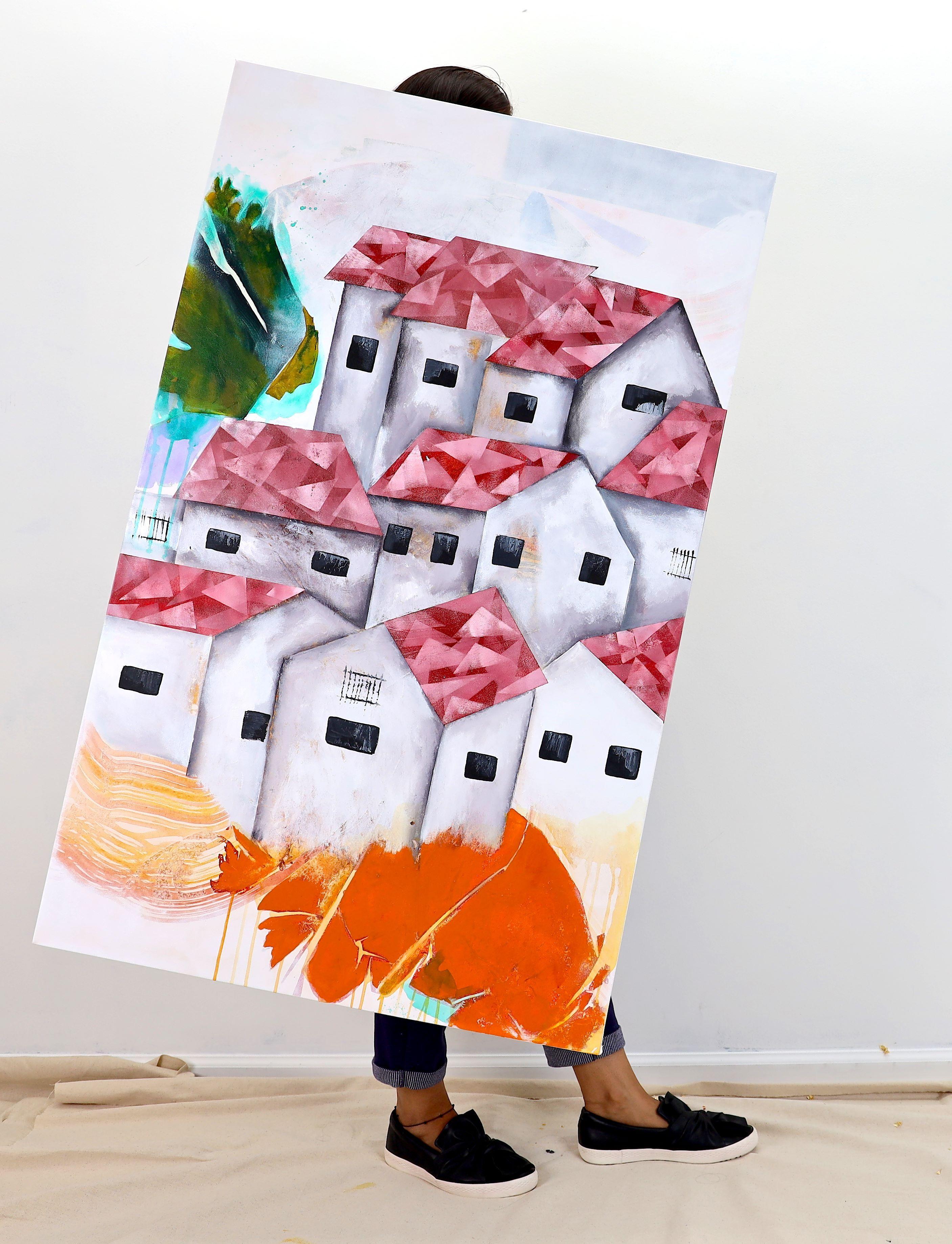 Red Roofs 22, Gemälde, Acryl auf Leinwand im Angebot 1