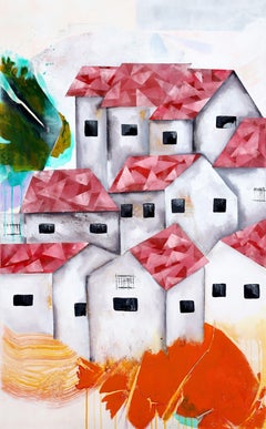 Red Roofs 22, Painting, Acrylic on Canvas
