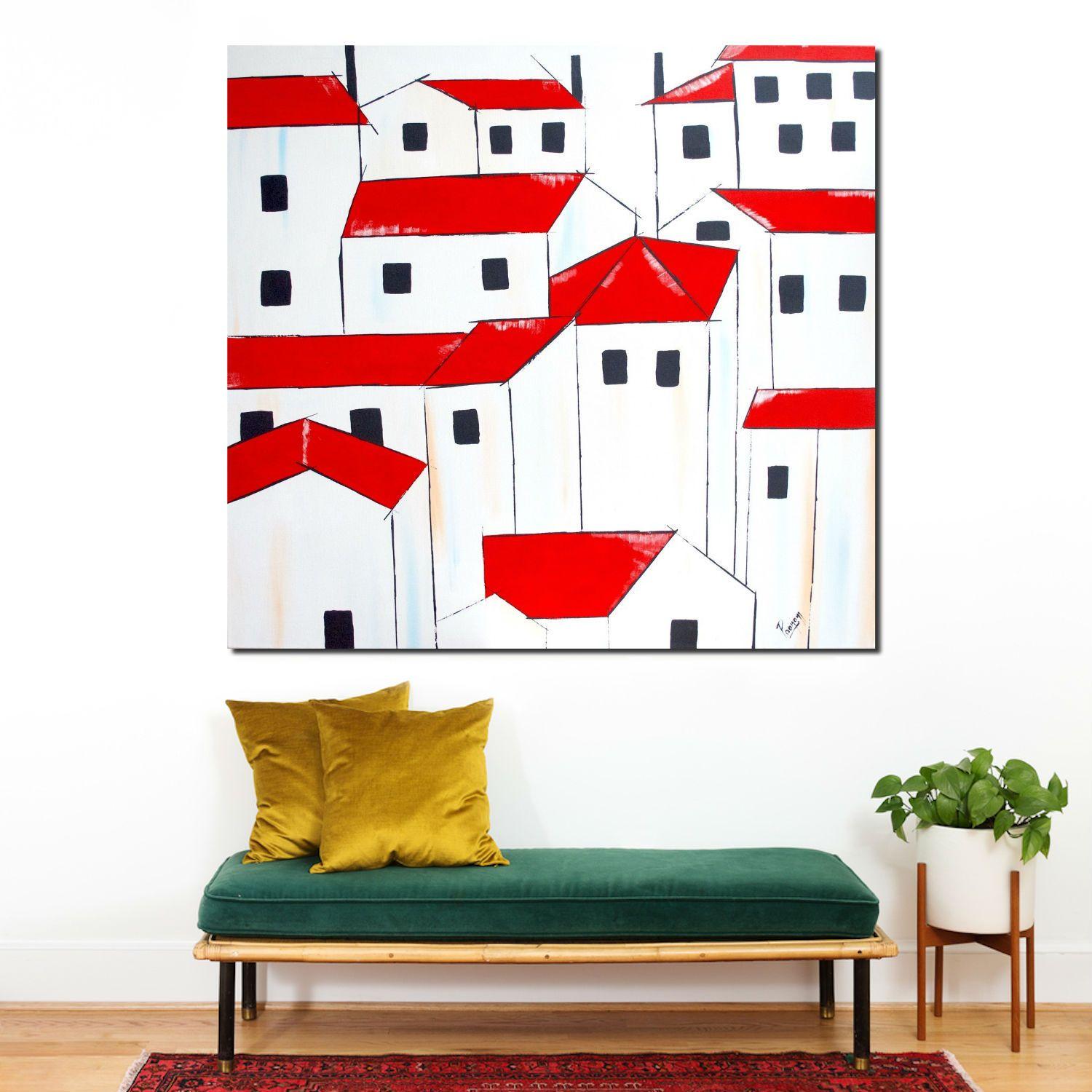 TITLE - Rote Dächer   GRÖSSE - 36 x 36 Zoll      Dieses Gemälde zeigt den Blick auf einige Dächer von Häusern in Paris. Ich liebe die Architektur und die alten Gebäude, und die Farben sind einfach so schön.    Ihr Gemälde wird professionell und mit