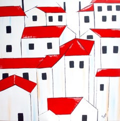Red roofs, Painting, Acrylic on Canvas