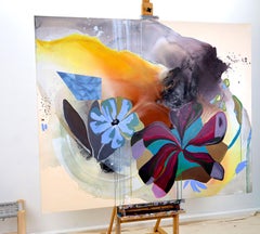 Ressstant au présent - Peinture acrylique abstraite impressionniste de fleurs