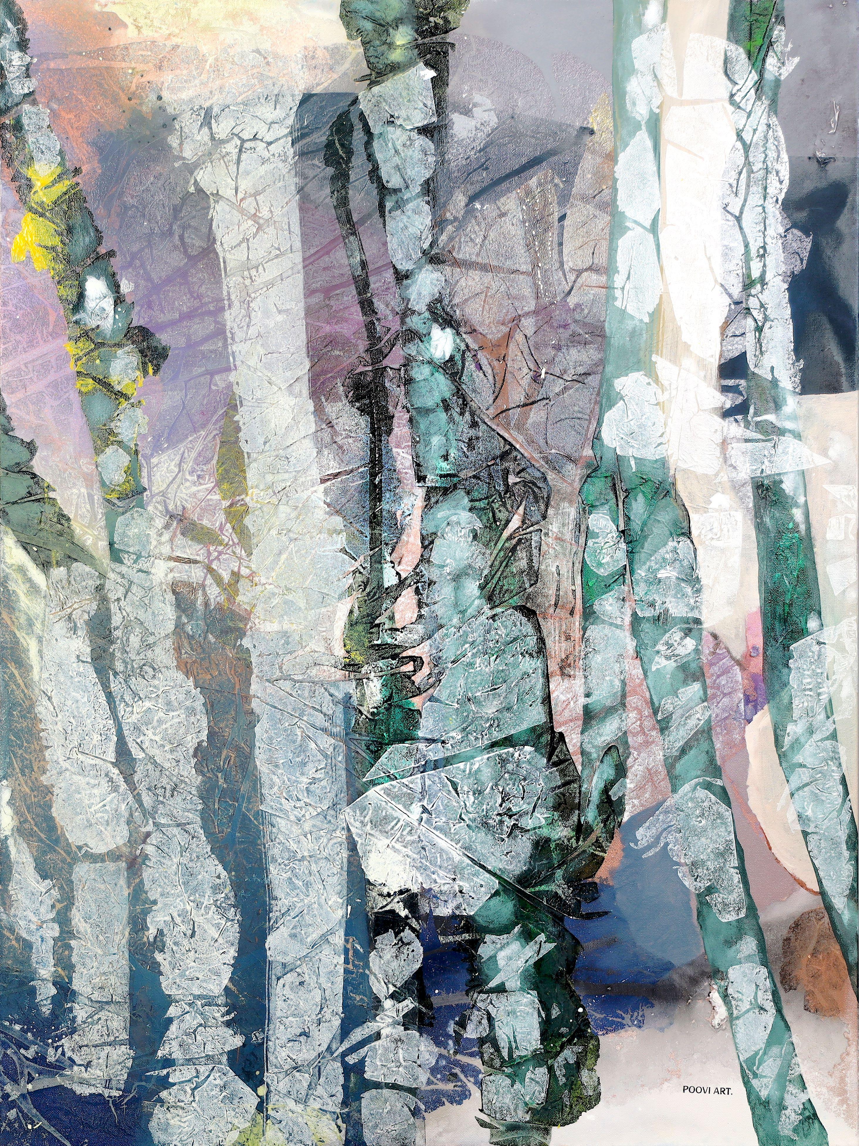 Still standing 02- Landscape tree trunks - Wabi-sabi abstract painting