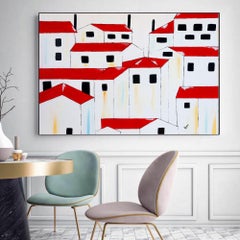 Red roofs 21, Painting, Acrylic on Canvas