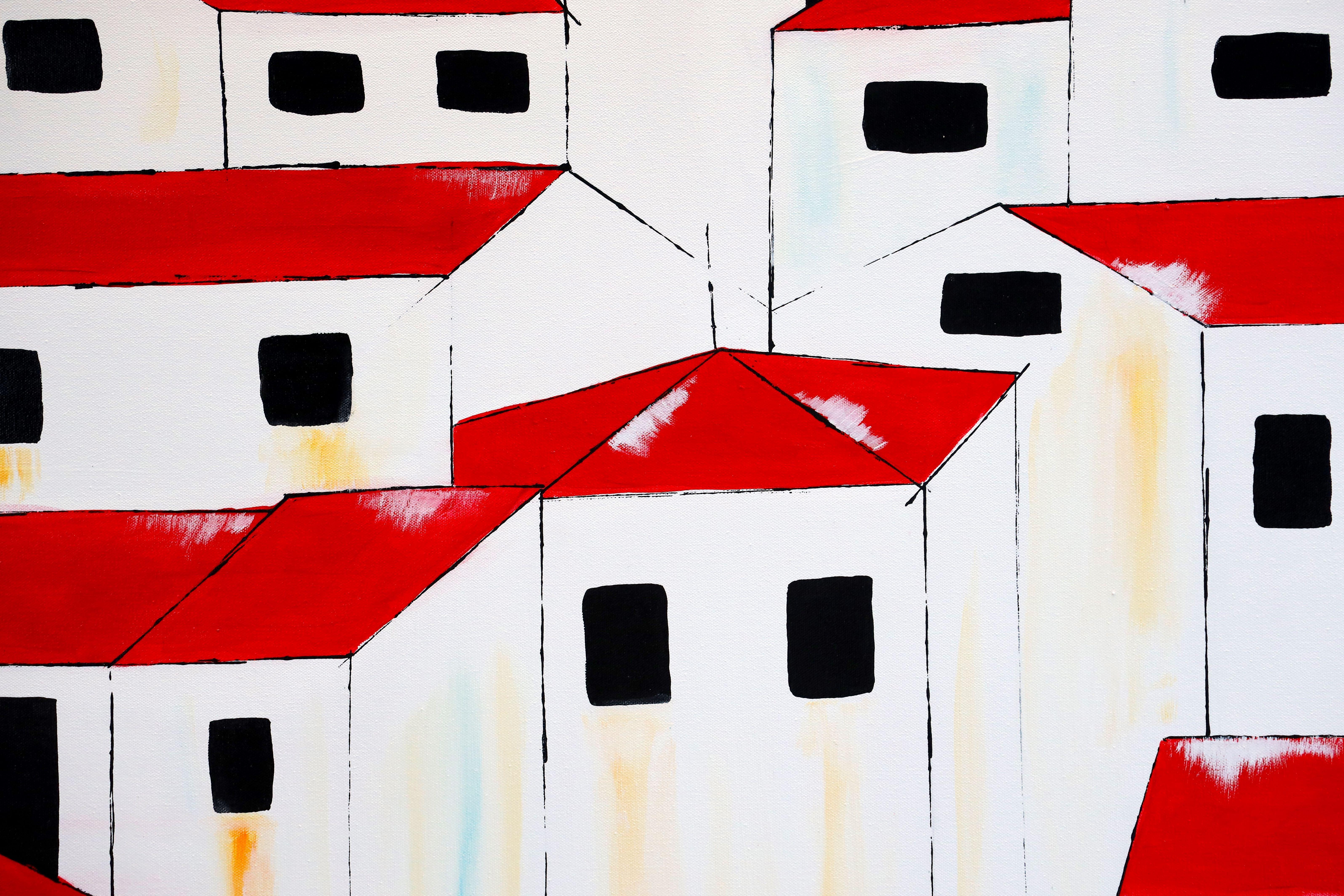 Red roofs 21, Painting, Acrylic on Canvas For Sale 1