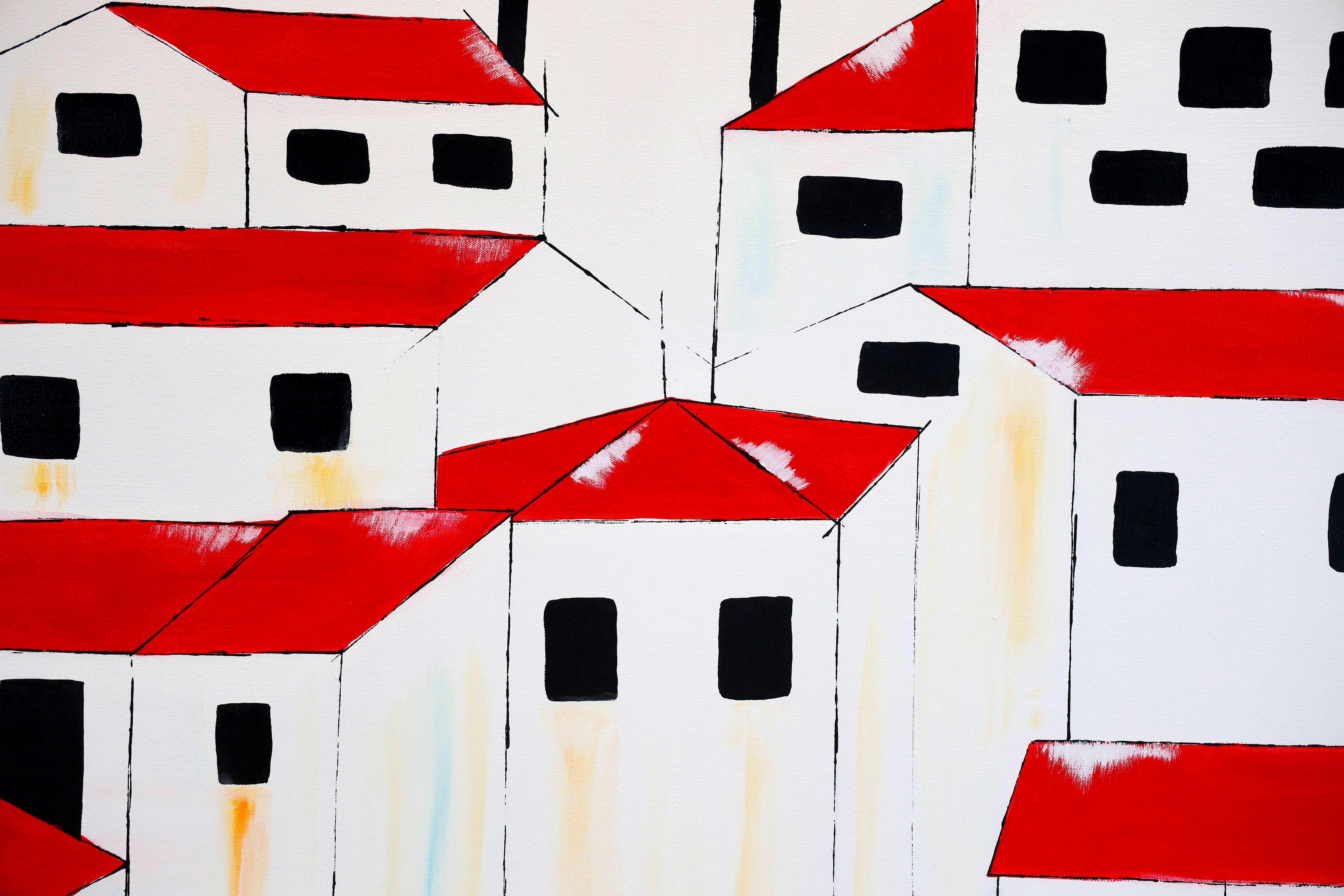Red roofs 21, Painting, Acrylic on Canvas For Sale 2