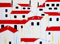 Red roofs 21, Painting, Acrylic on Canvas