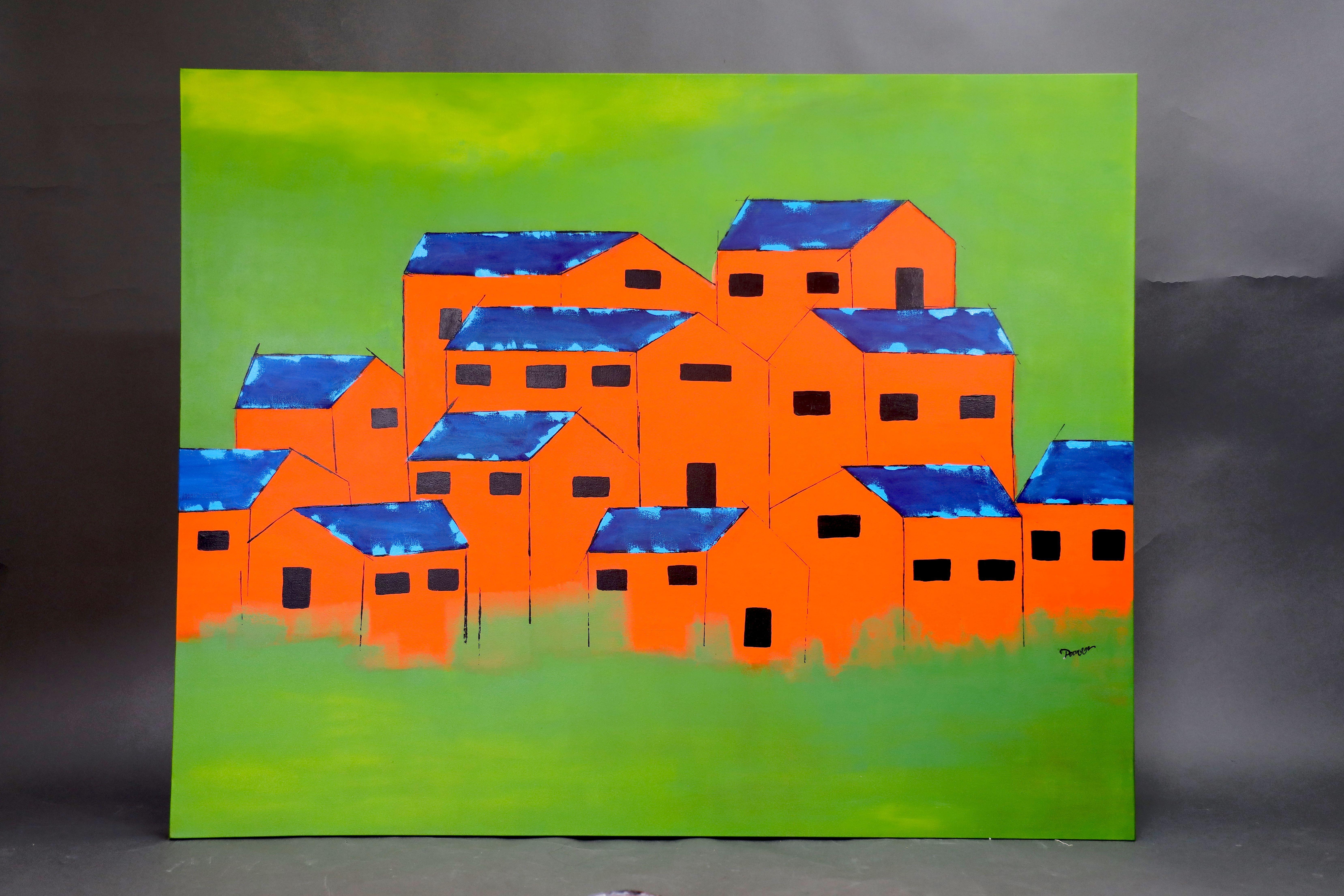 Shelters, Painting, Acrylic on Canvas For Sale 1