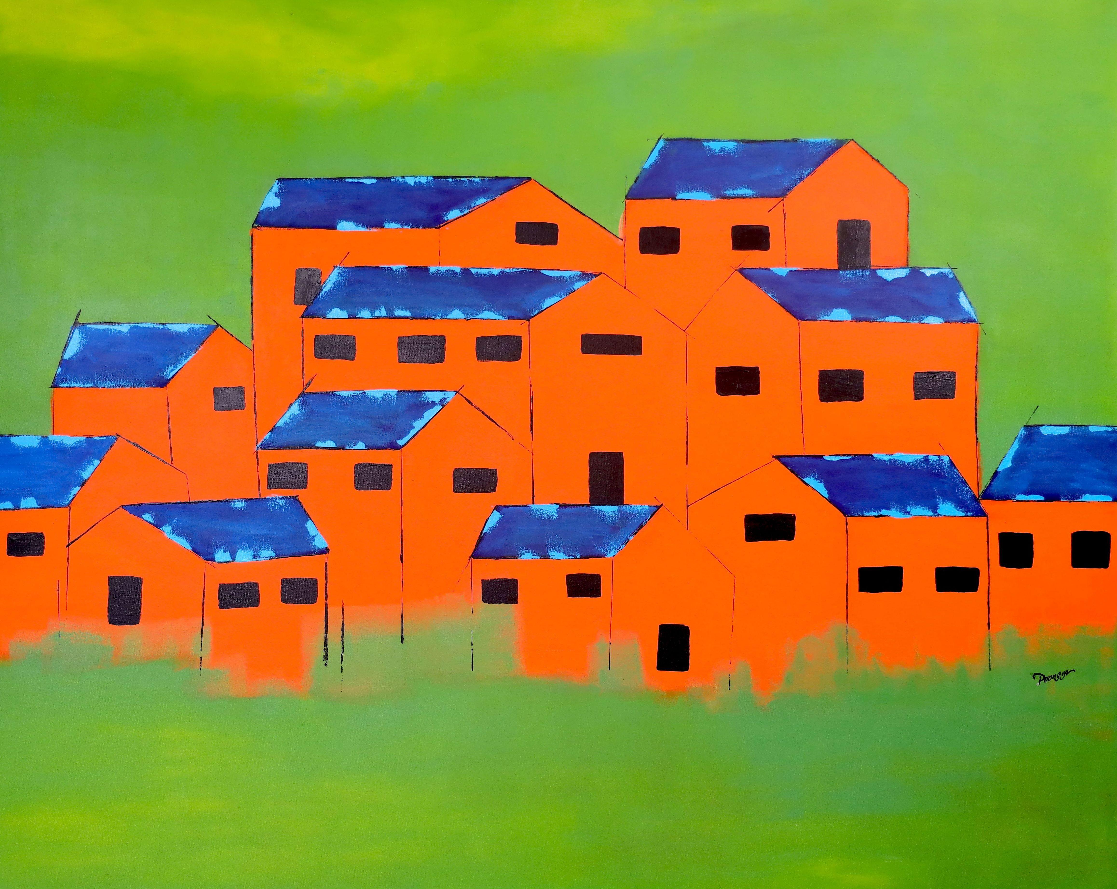 Poonam choudhary Landscape Painting - Shelters, Painting, Acrylic on Canvas