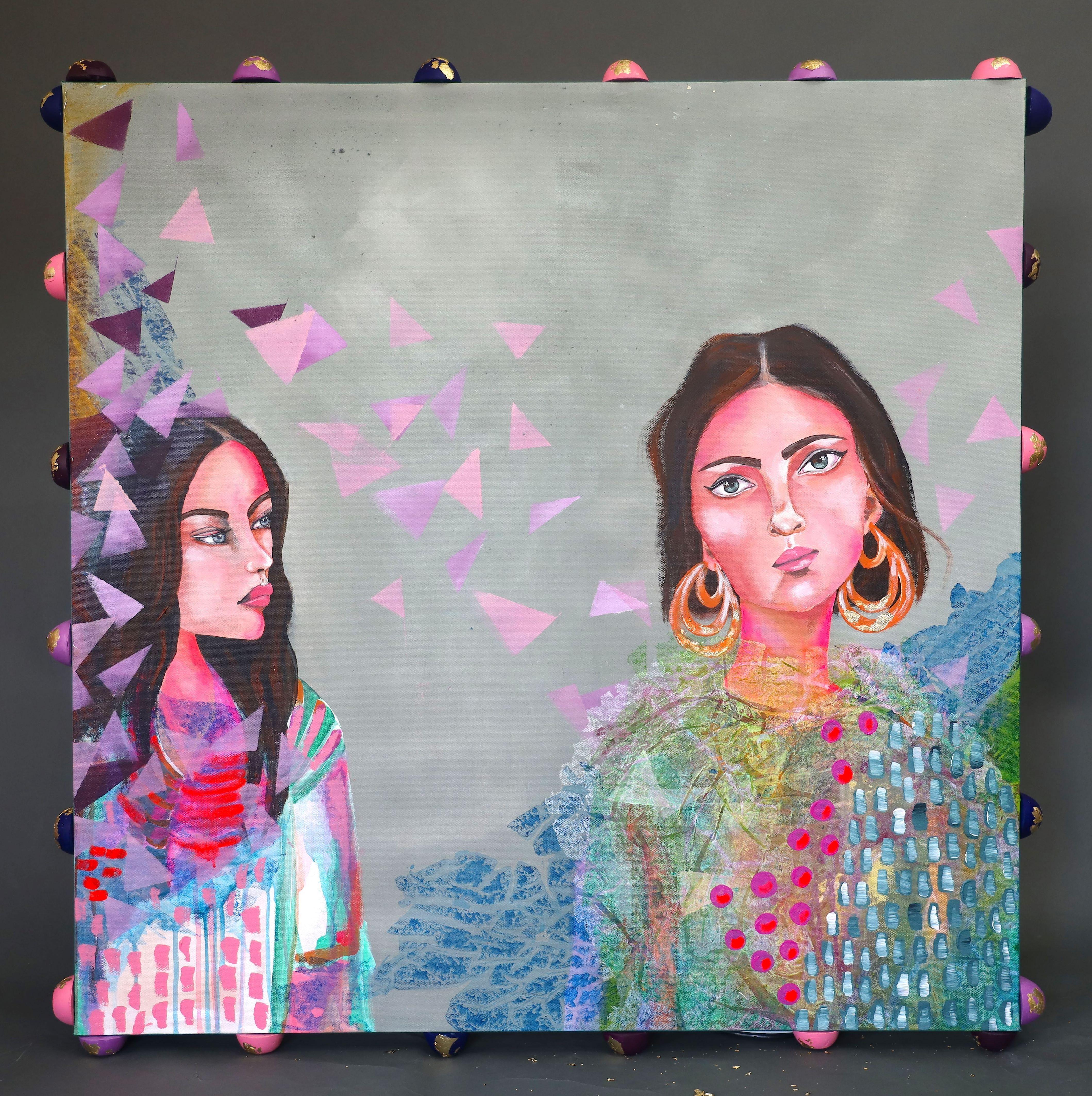 Poonam choudhary Figurative Painting - Sisters, Painting, Acrylic on Canvas