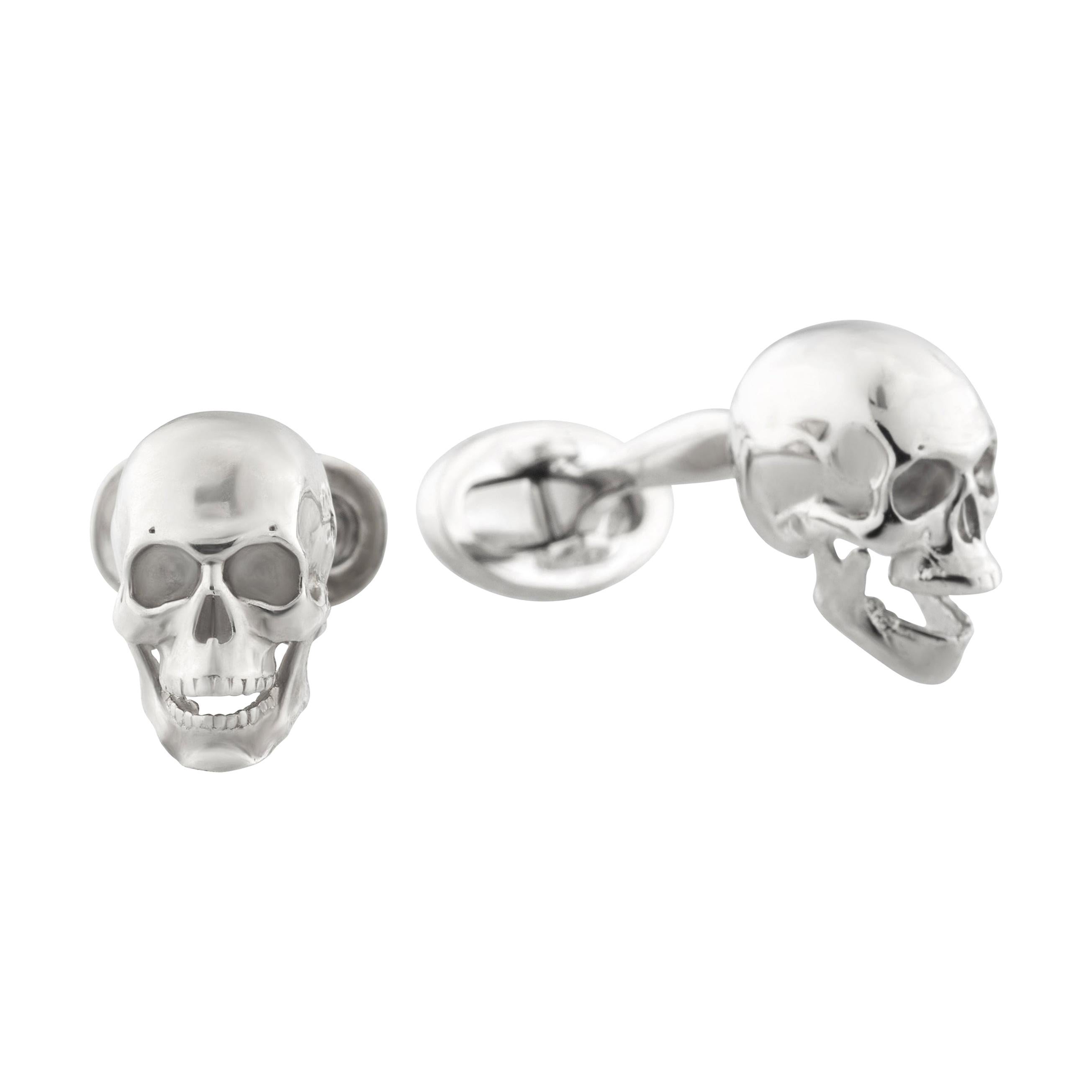 "Poor Yorick" Skull Handmade Cufflinks in Sterling Silver by Fils Unique For Sale