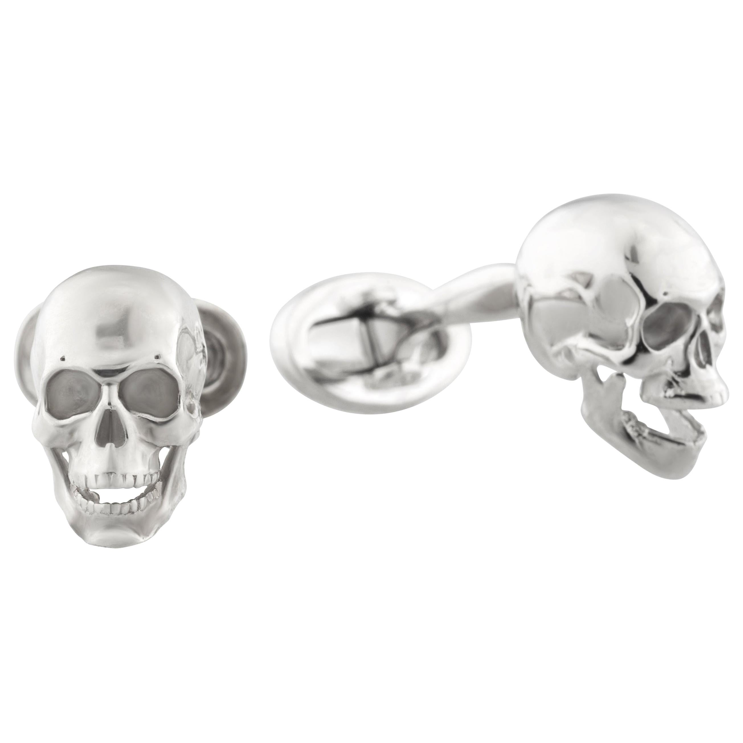"Poor Yorick" Skull Handmade Cufflinks in Sterling Silver  by Fils Unique