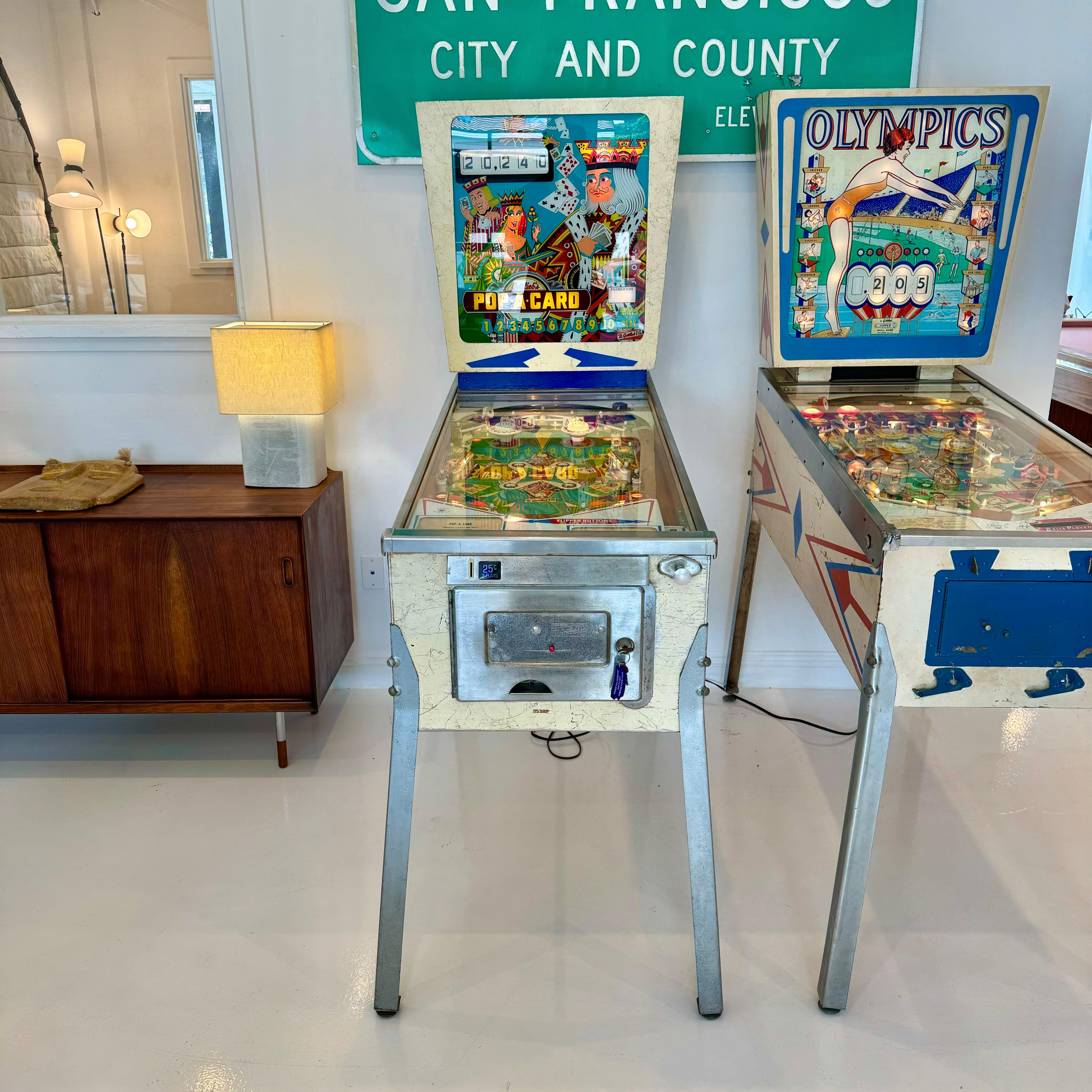 Vintage 'Pop-A-Card' pinball machine from 1972. Designed by Ed krynski and manufactured by D. Gottlieb & Company. Only 825 units produced in total. This was the last game manufactured by Gottlieb that used 2-inch flippers. In excellent working
