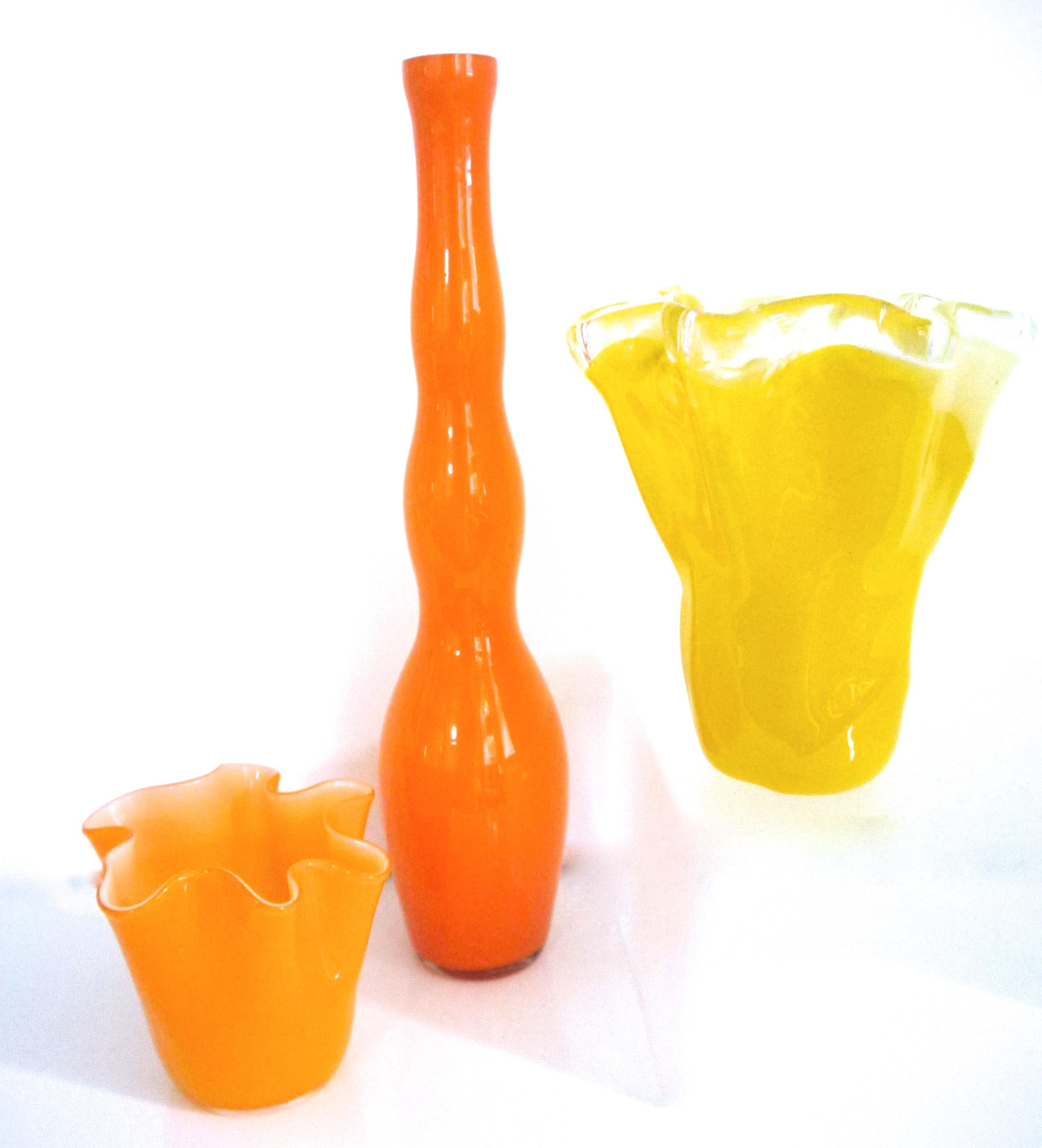 Art Glass Pop Art 1960s Collection Two Murano Fazzoletti and 'Twist' Vase by Alstefors For Sale