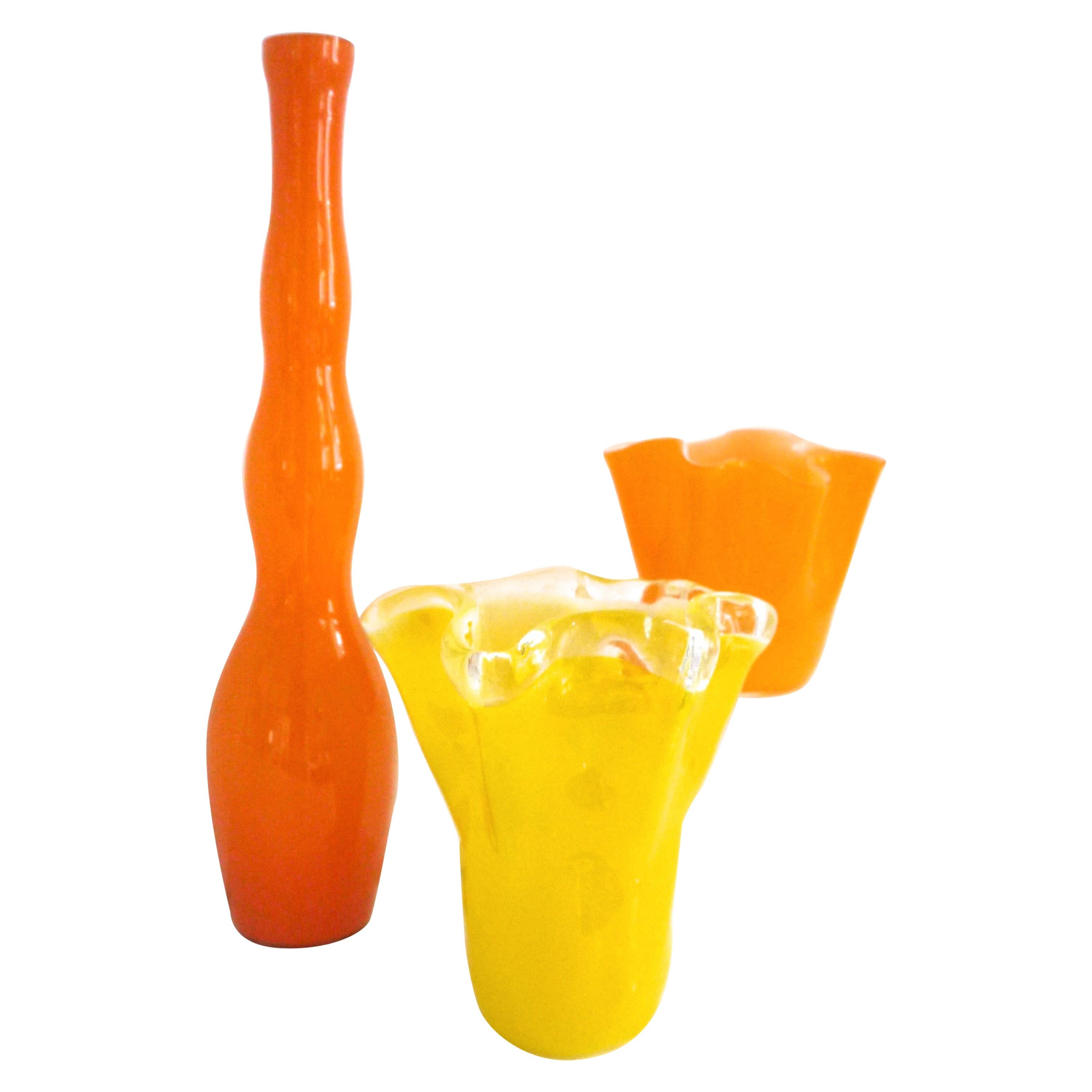 Pop Art 1960s Collection Two Murano Fazzoletti and 'Twist' Vase by Alstefors For Sale