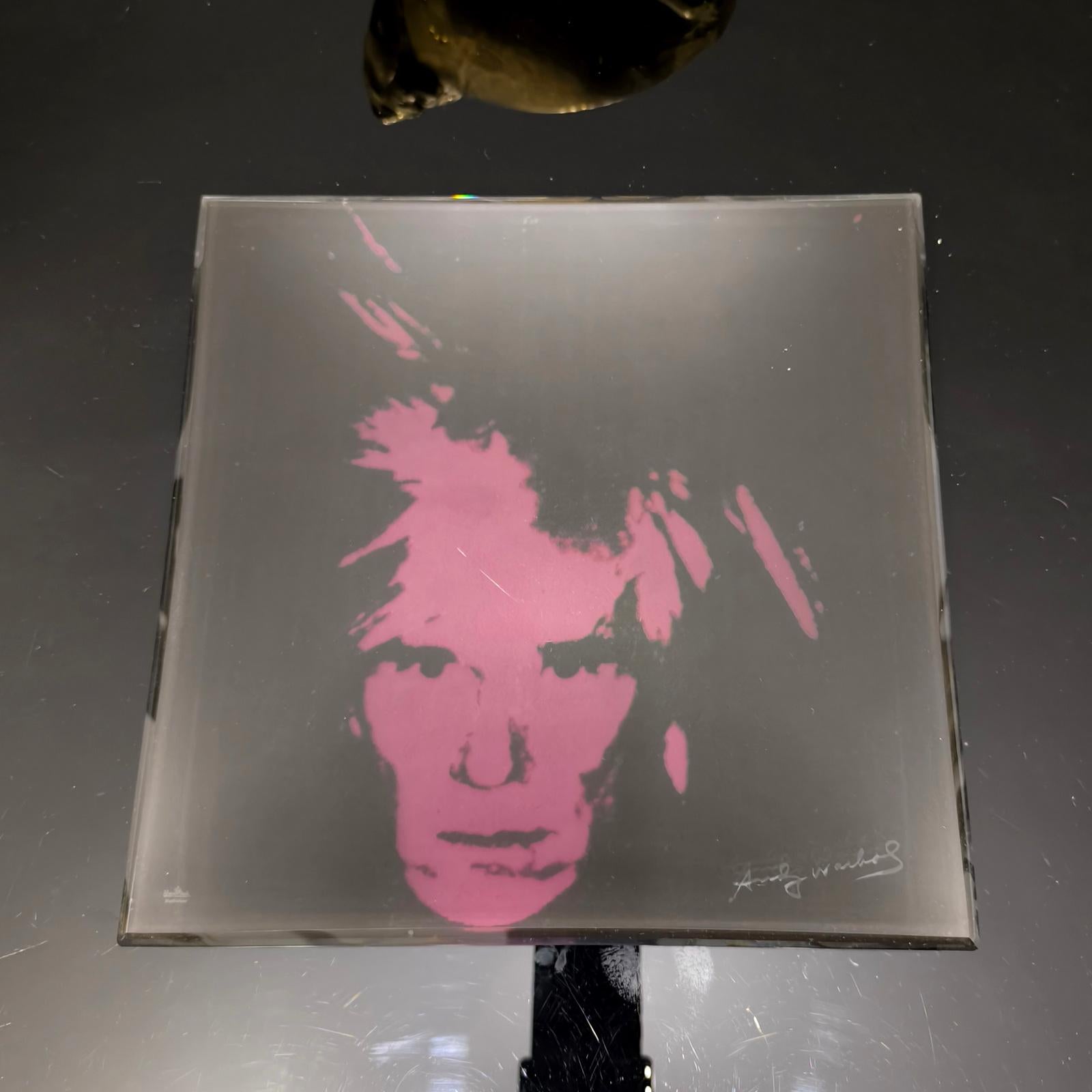 Post-Modern Pop Art Andy Warhol Self Portrait Square Glass Tray, Rosenthal, 1990s For Sale