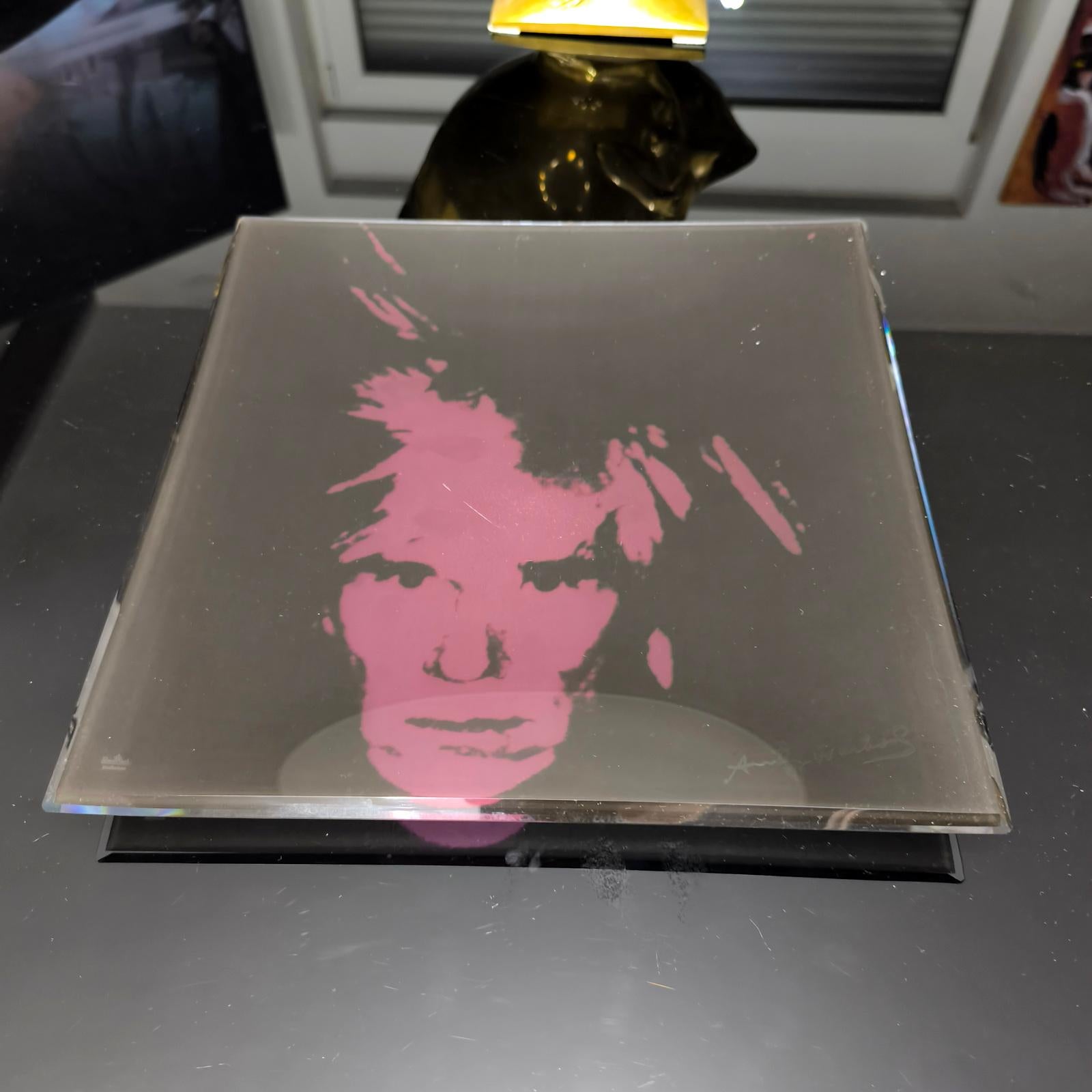 German Pop Art Andy Warhol Self Portrait Square Glass Tray, Rosenthal, 1990s For Sale