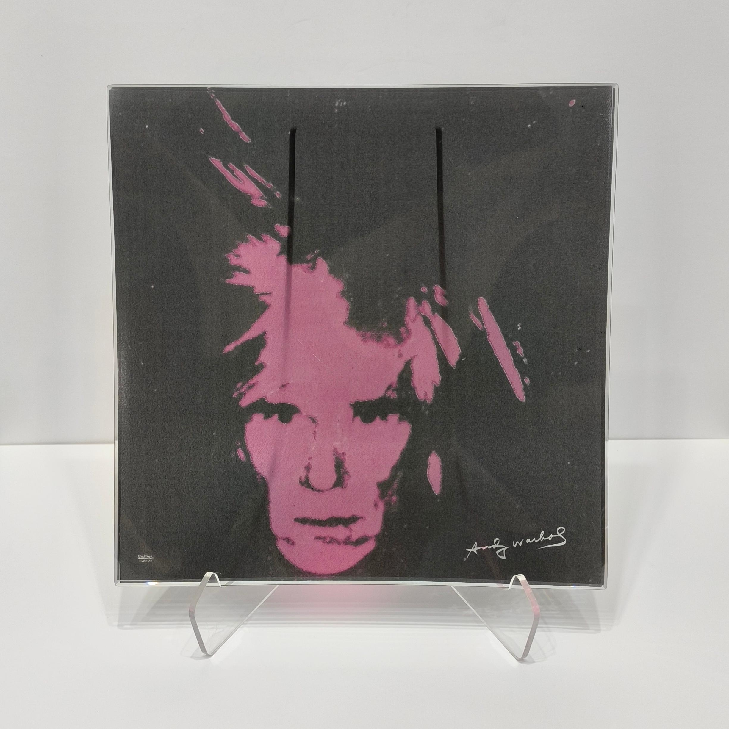 Pop Art Andy Warhol Self Portrait Square Glass Tray, Rosenthal, 1990s In Good Condition For Sale In Bochum, NRW