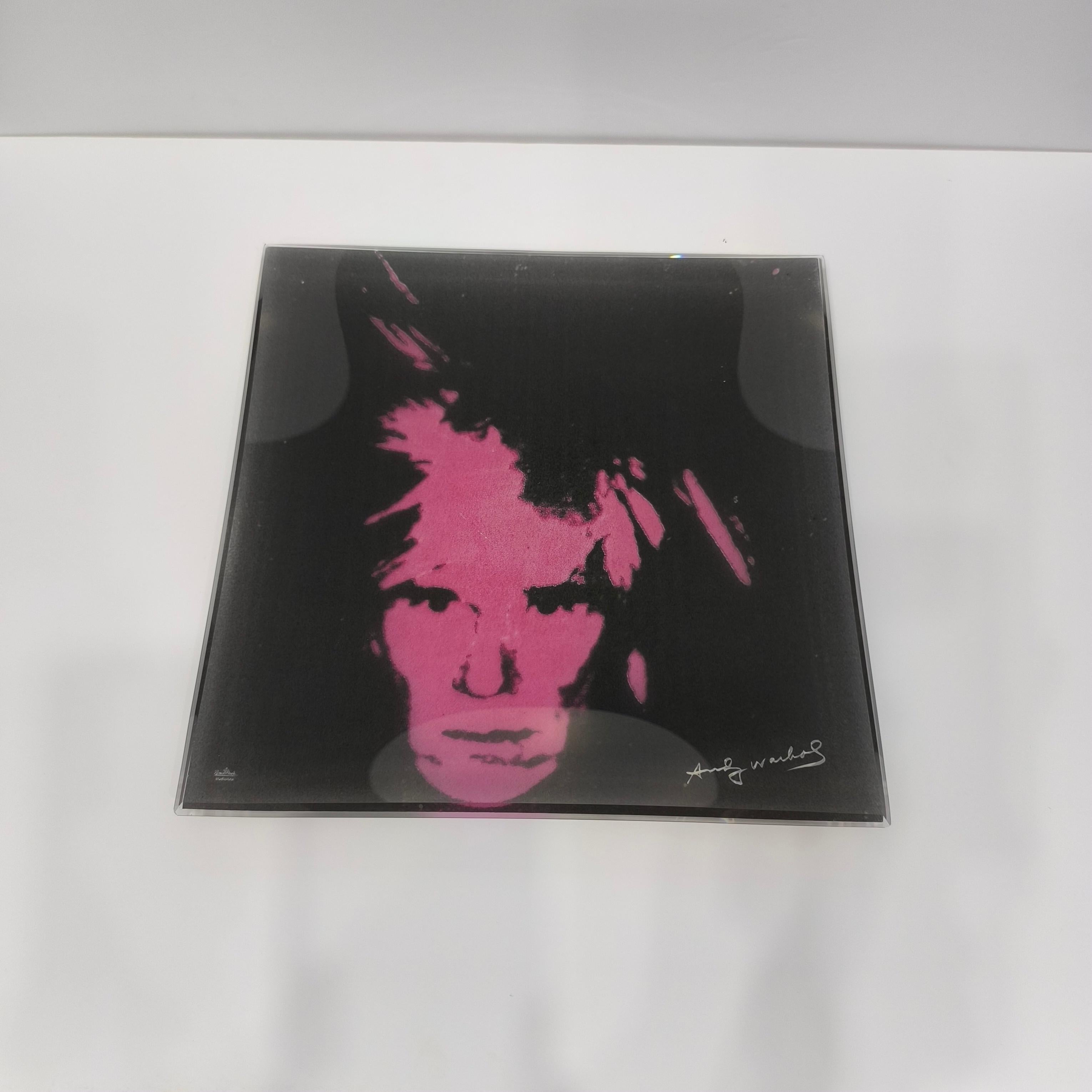 Pop Art Andy Warhol Self Portrait Square Glass Tray, Rosenthal, 1990s For Sale 2