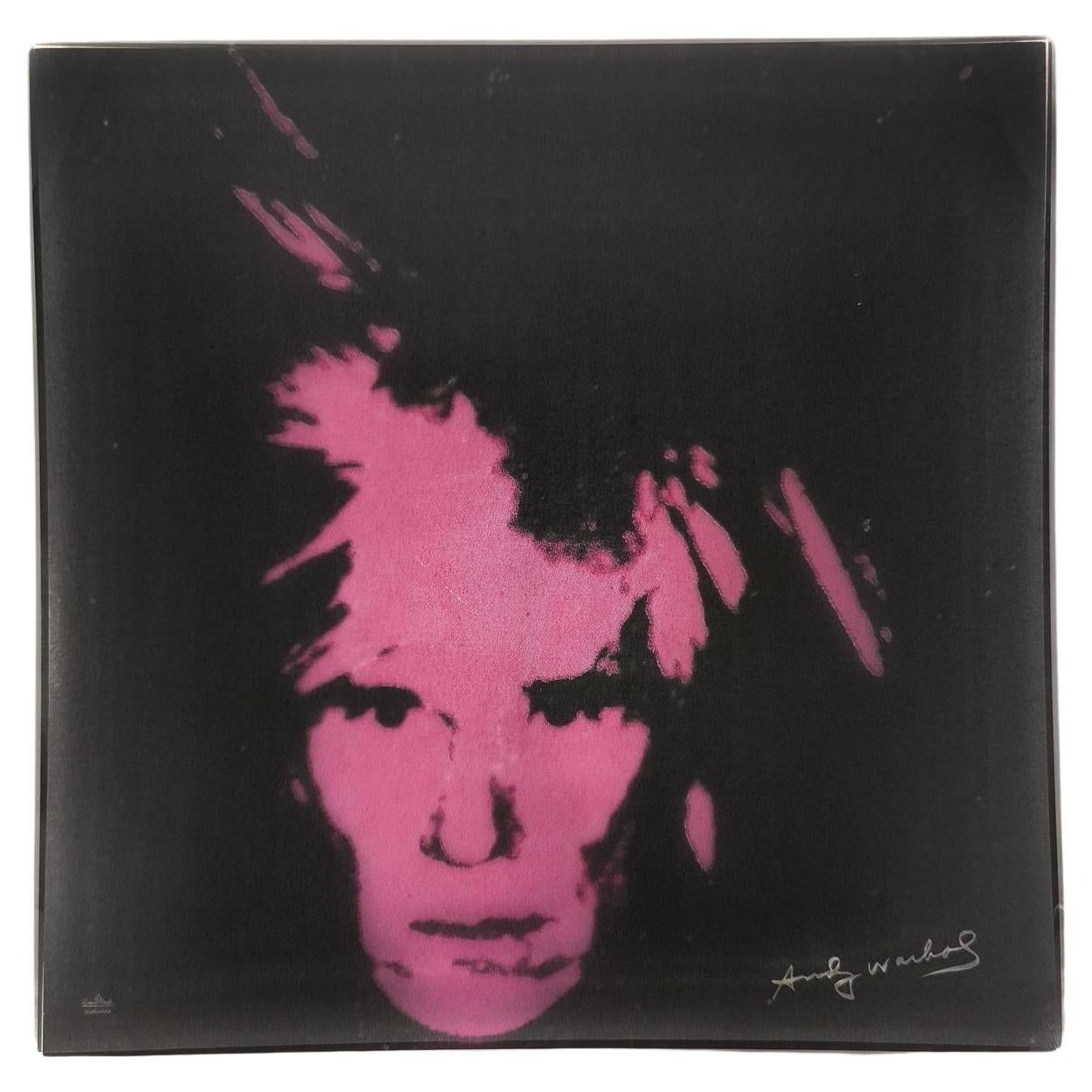 Bandeja cuadrada de cristal Pop Art Andy Warhol Self Portrait, Rosenthal, años 90