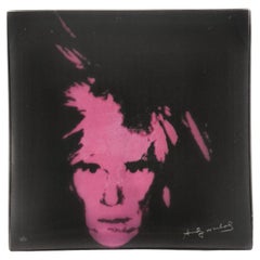 Bandeja cuadrada de cristal Pop Art Andy Warhol Self Portrait, Rosenthal, años 90
