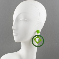 Pop Art Bakelite Dangling clip on Earrings Forest Green and Apple Green