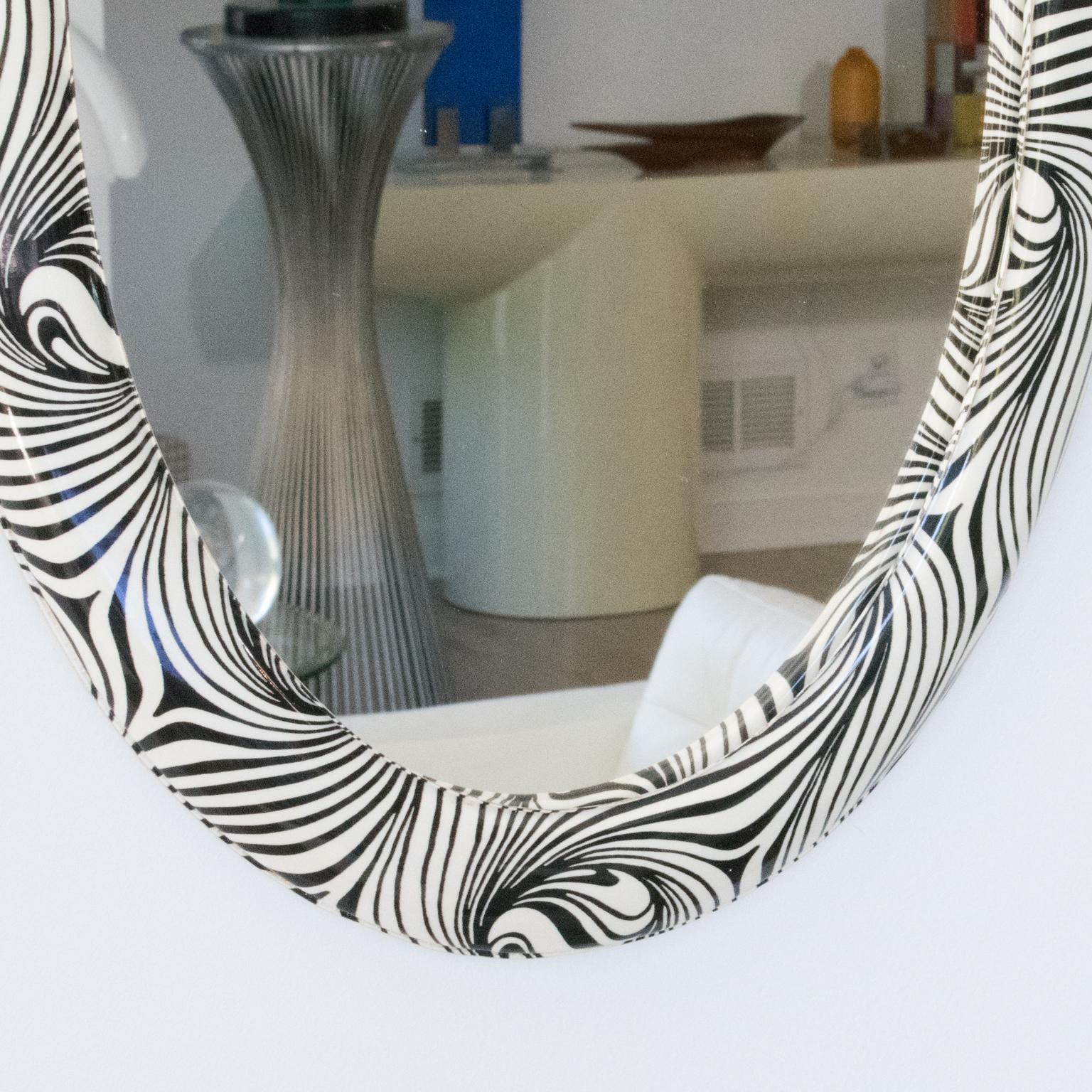 Pop Art Black and White Plastic PVC Vinyl Oval Wall Mirror, 1960s In Good Condition In Atlanta, GA